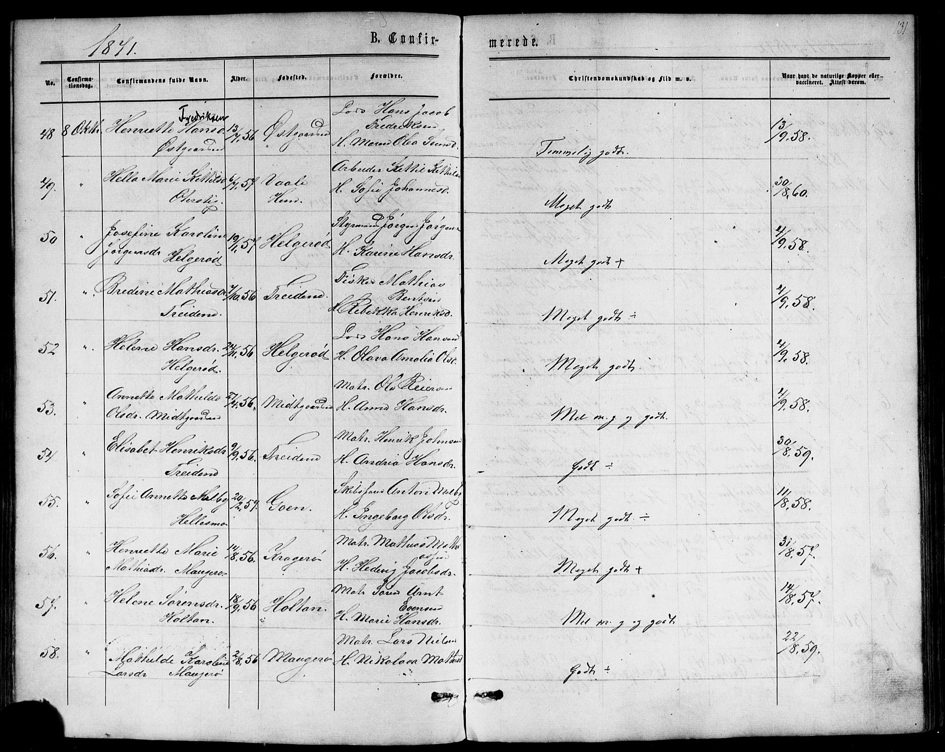 Nøtterøy kirkebøker, AV/SAKO-A-354/F/Fb/L0001: Parish register (official) no. II 1, 1865-1878, p. 131