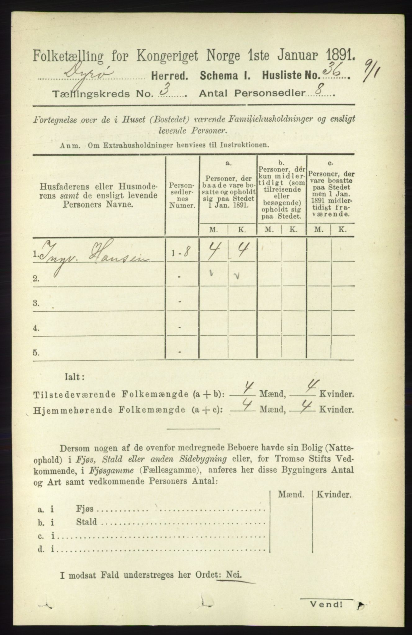 RA, 1891 census for 1926 Dyrøy, 1891, p. 1140