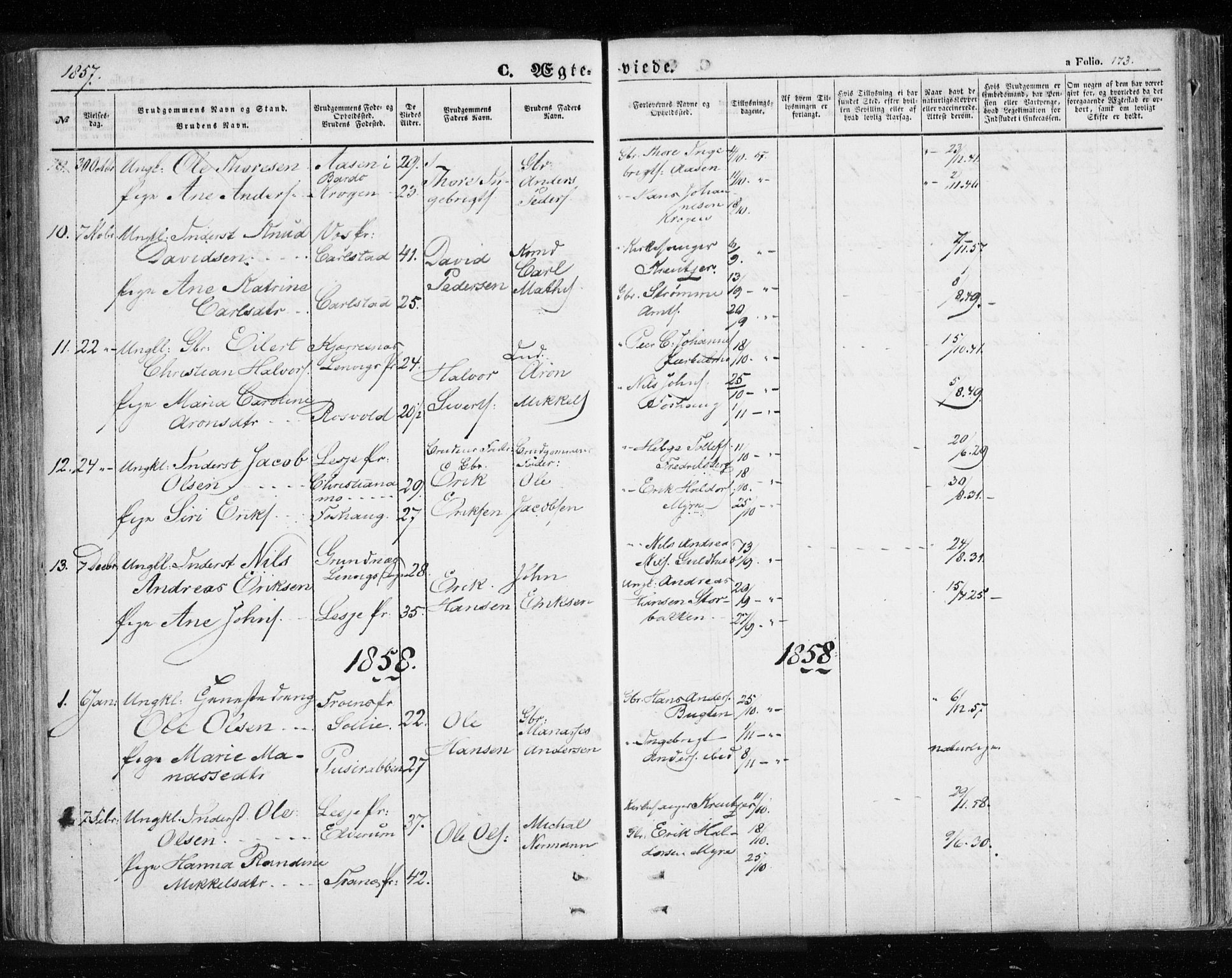 Målselv sokneprestembete, SATØ/S-1311/G/Ga/Gaa/L0003kirke: Parish register (official) no. 3, 1853-1863, p. 173