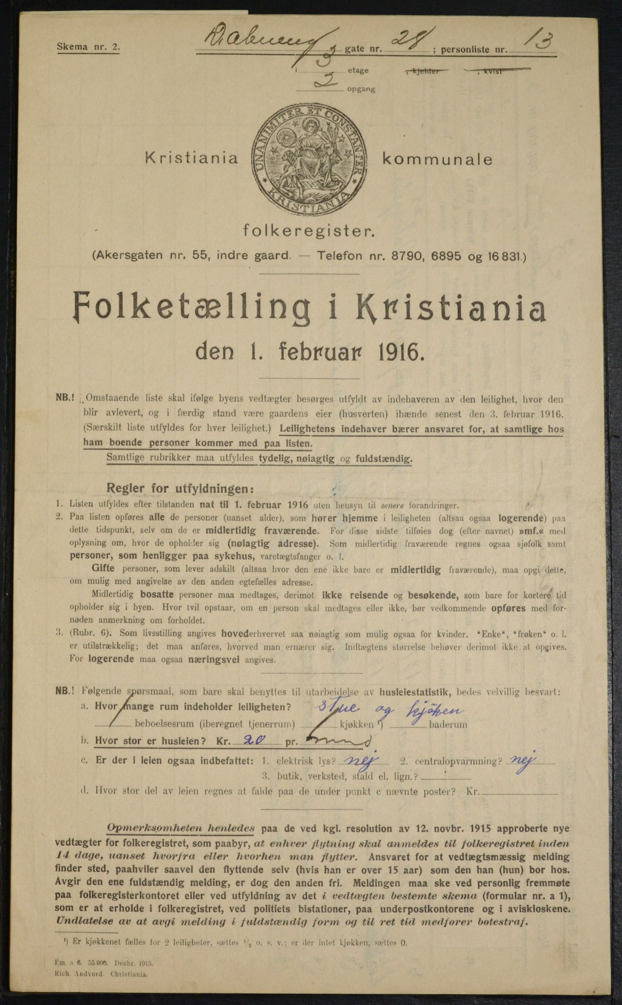 OBA, Municipal Census 1916 for Kristiania, 1916, p. 17710