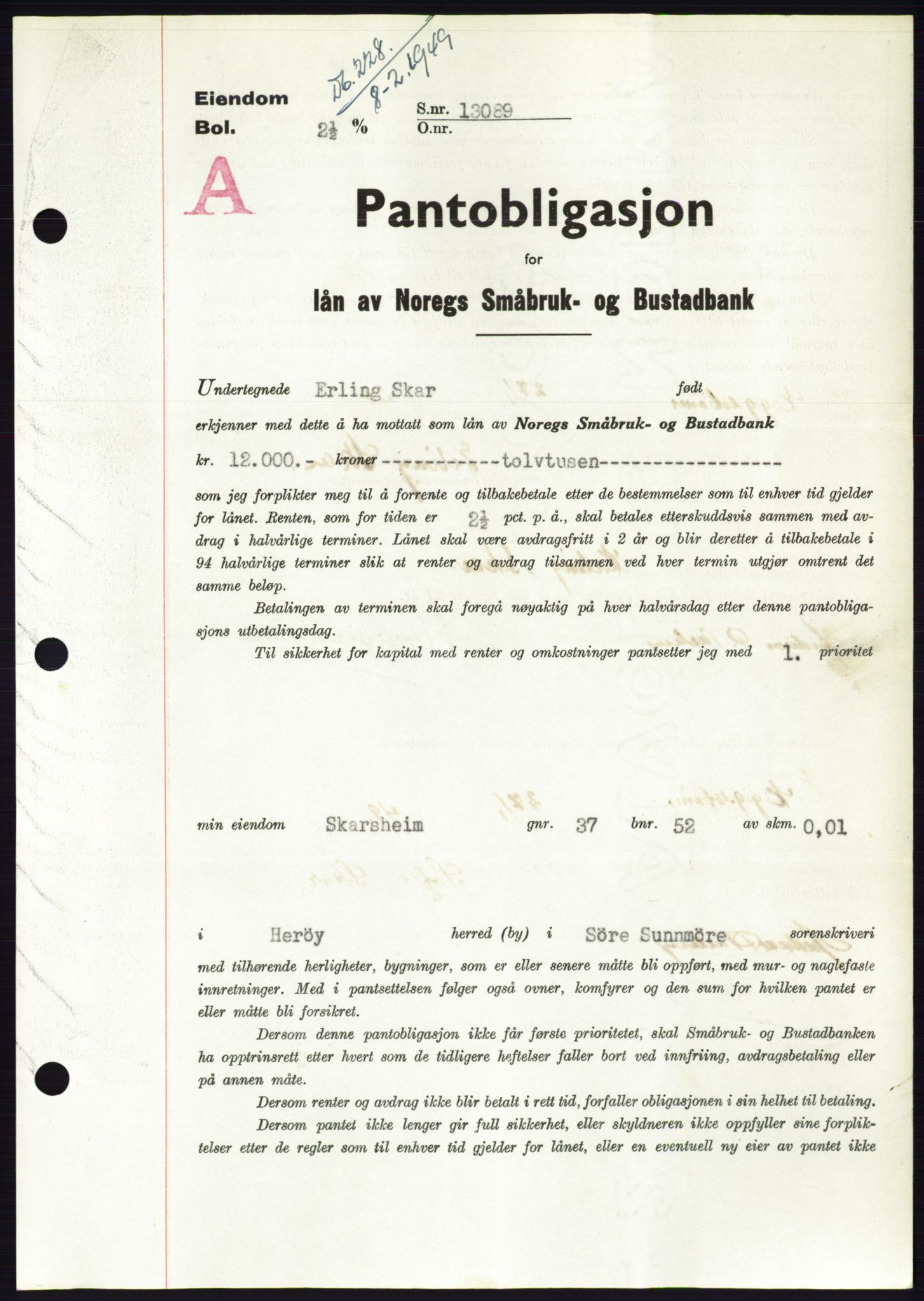 Søre Sunnmøre sorenskriveri, AV/SAT-A-4122/1/2/2C/L0116: Mortgage book no. 4B, 1948-1949, Diary no: : 228/1949