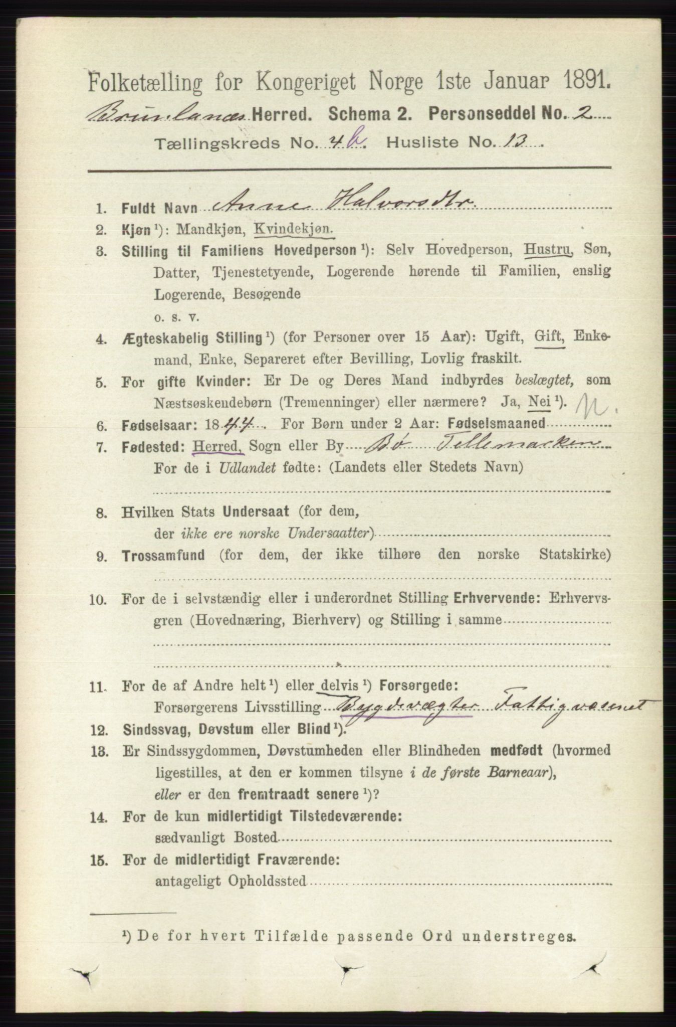 RA, 1891 census for 0726 Brunlanes, 1891, p. 2101