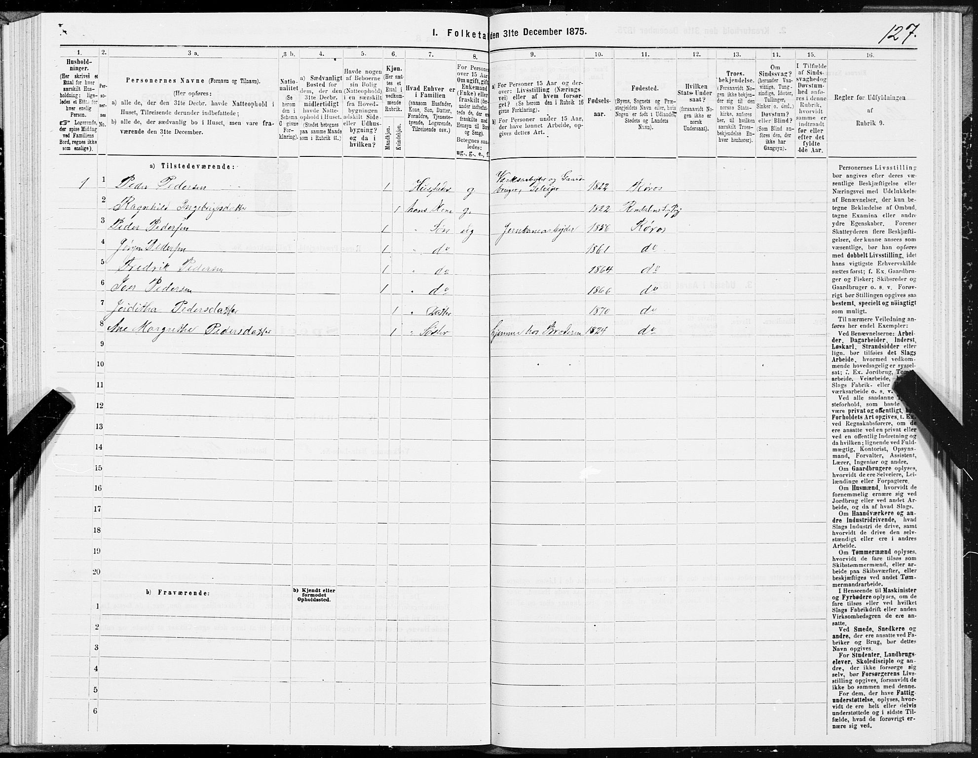 SAT, 1875 census for 1640P Røros, 1875, p. 3127