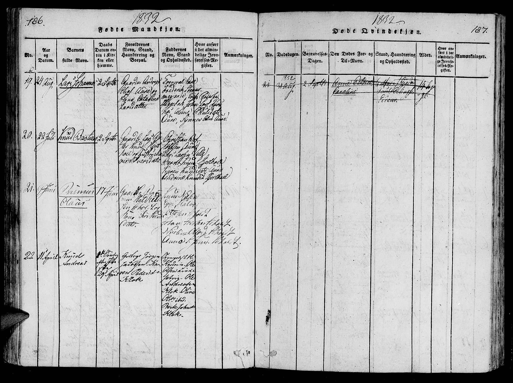 Ministerialprotokoller, klokkerbøker og fødselsregistre - Møre og Romsdal, AV/SAT-A-1454/522/L0310: Parish register (official) no. 522A05, 1816-1832, p. 186-187