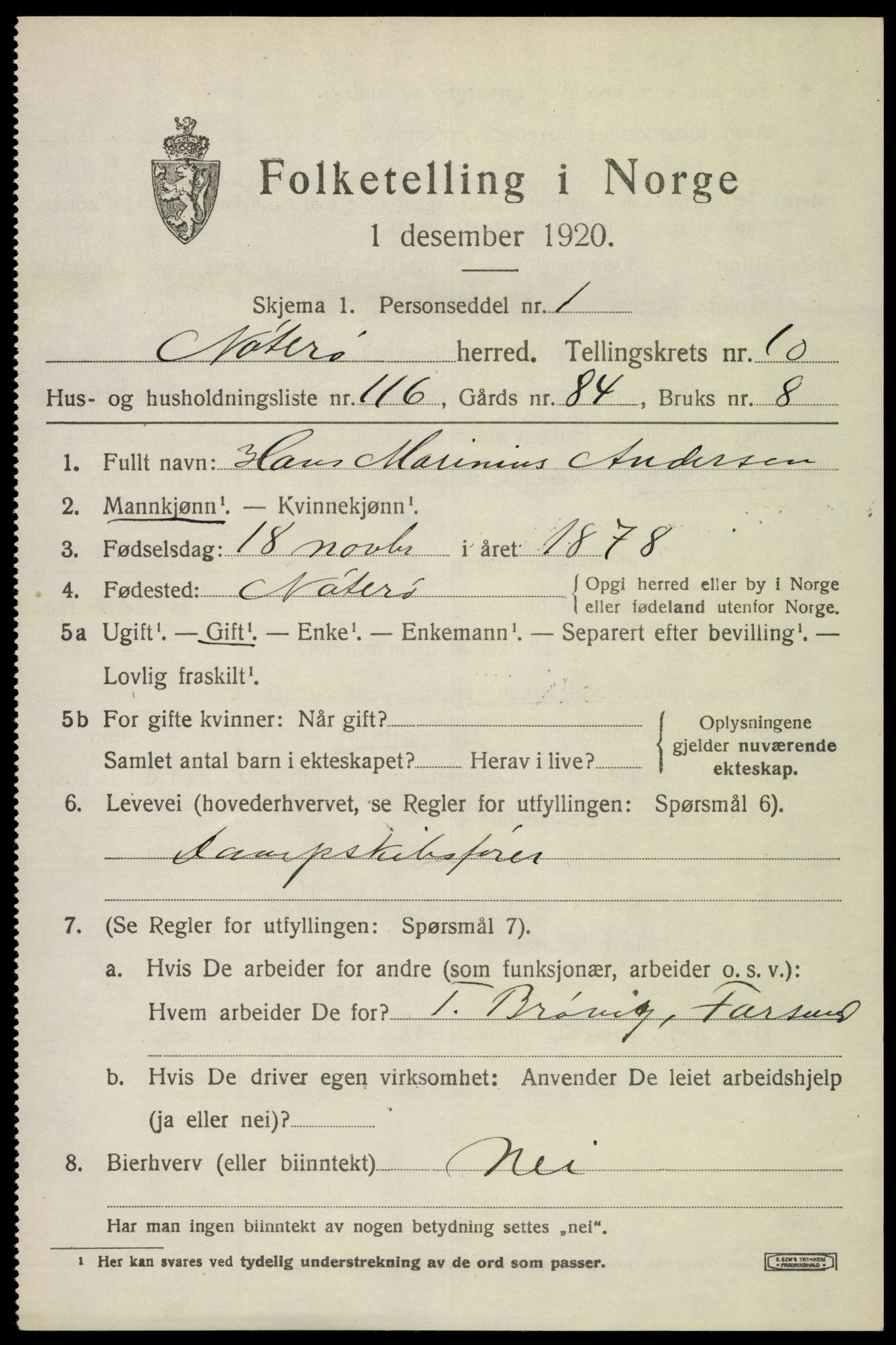 SAKO, 1920 census for Nøtterøy, 1920, p. 13541