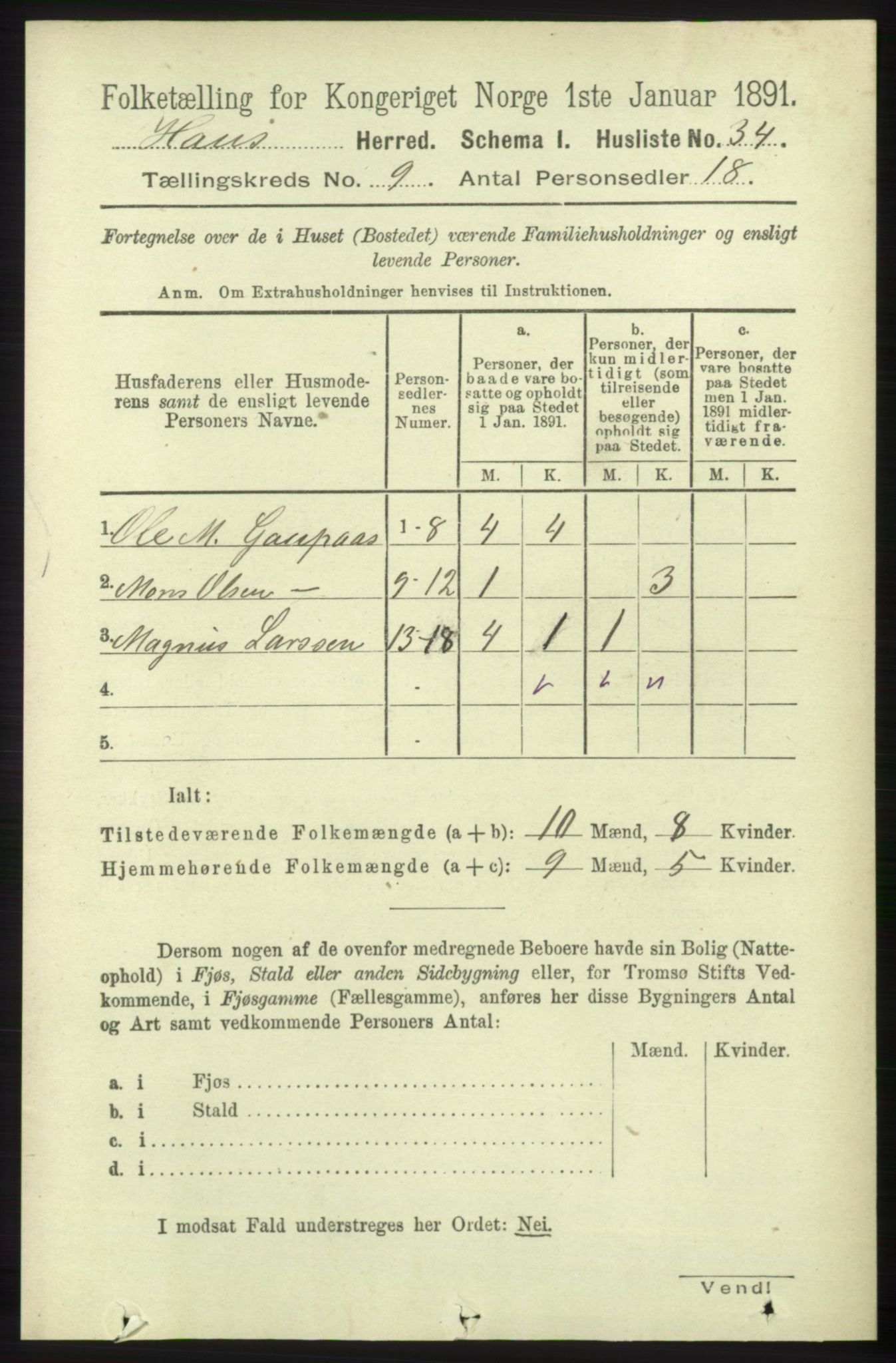 RA, 1891 census for 1250 Haus, 1891, p. 3541