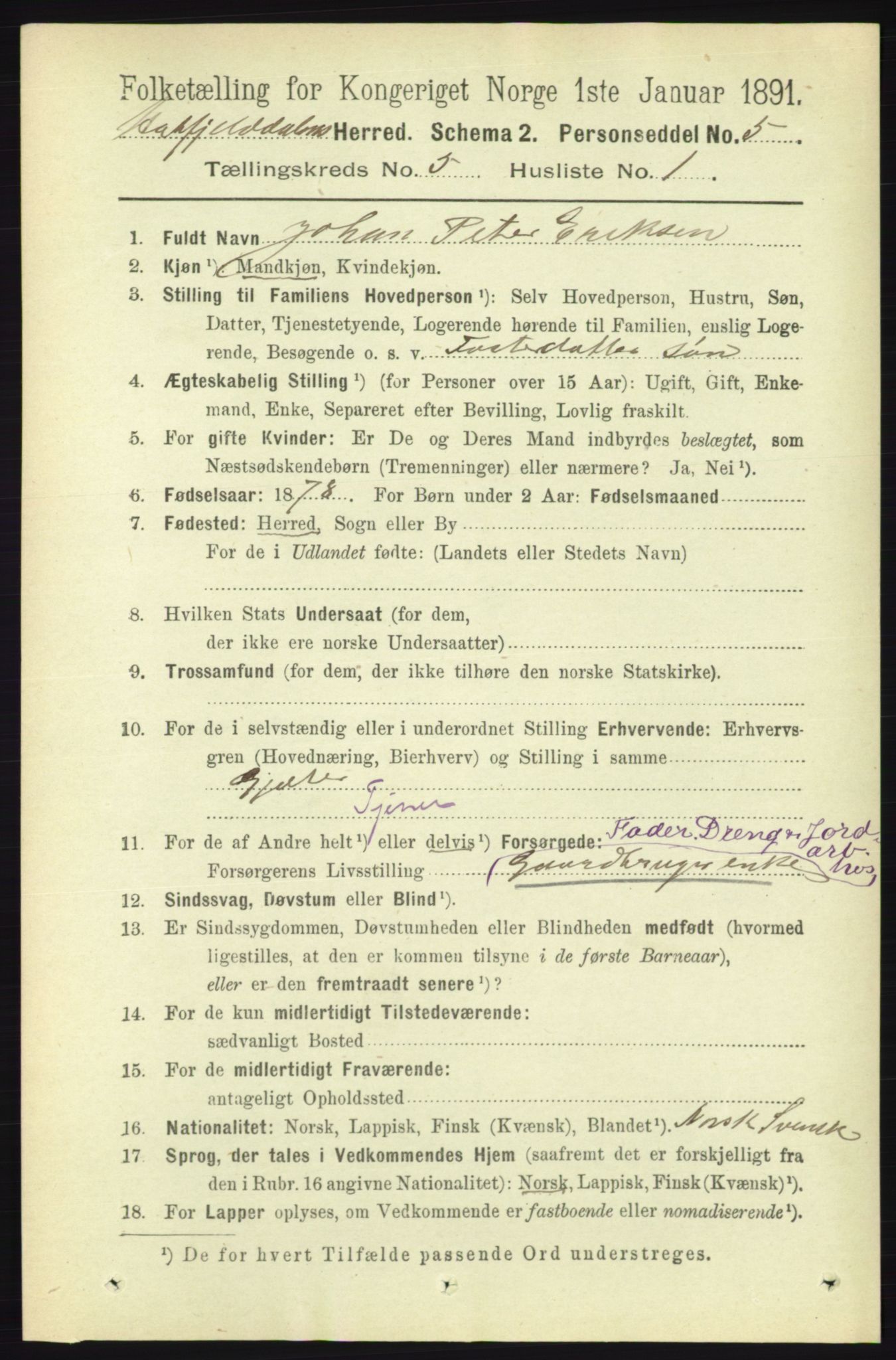 RA, 1891 census for 1826 Hattfjelldal, 1891, p. 1133