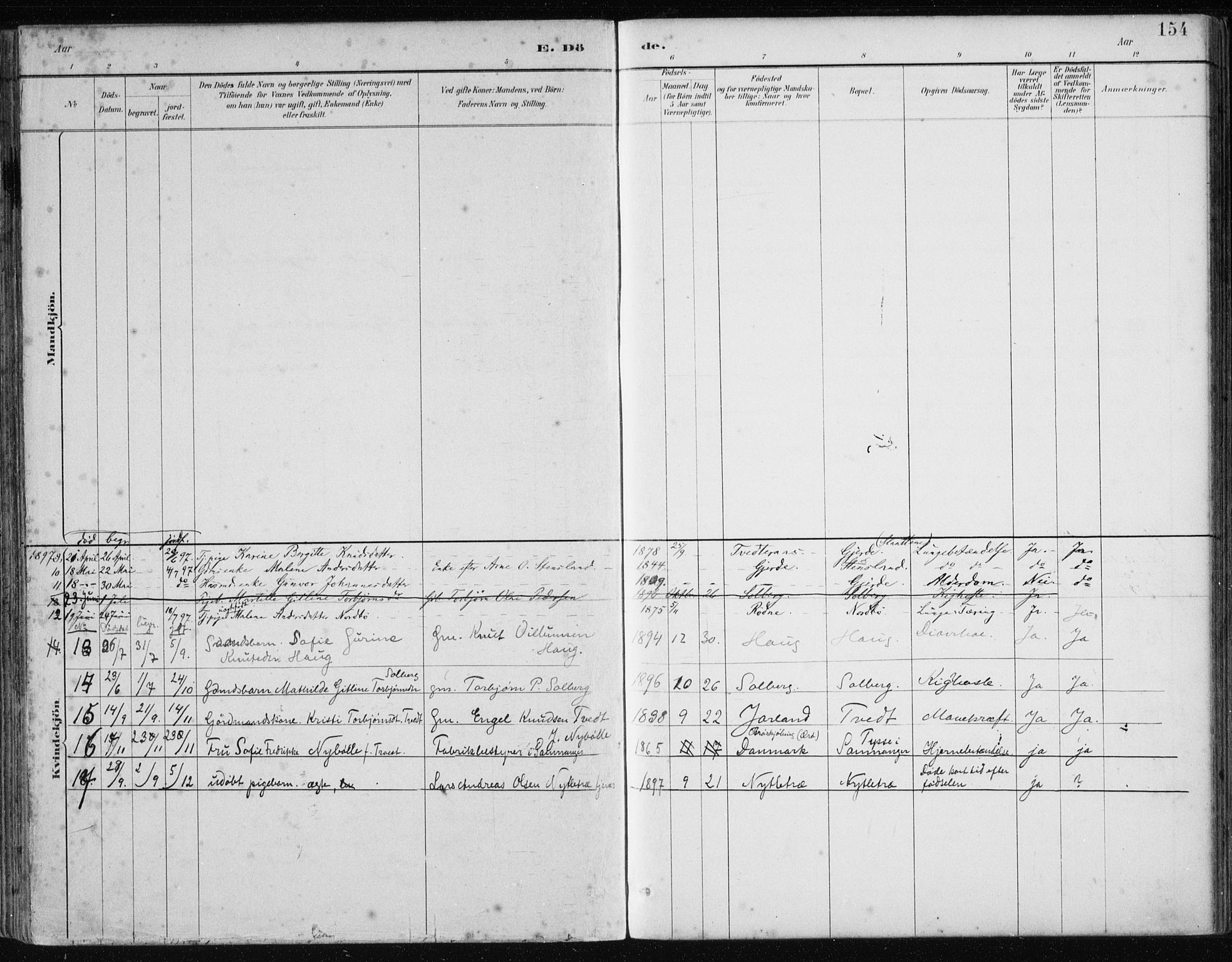 Samnanger Sokneprestembete, AV/SAB-A-77501/H/Haa: Parish register (official) no. A 1, 1885-1901, p. 154