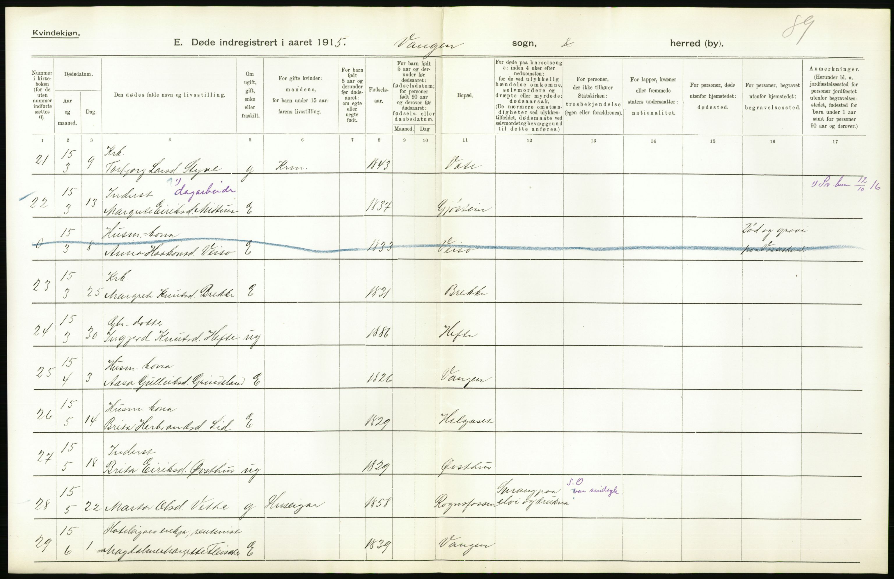 Statistisk sentralbyrå, Sosiodemografiske emner, Befolkning, RA/S-2228/D/Df/Dfb/Dfbe/L0032: S. Bergenhus amt: Døde, dødfødte. Bygder., 1915, p. 534