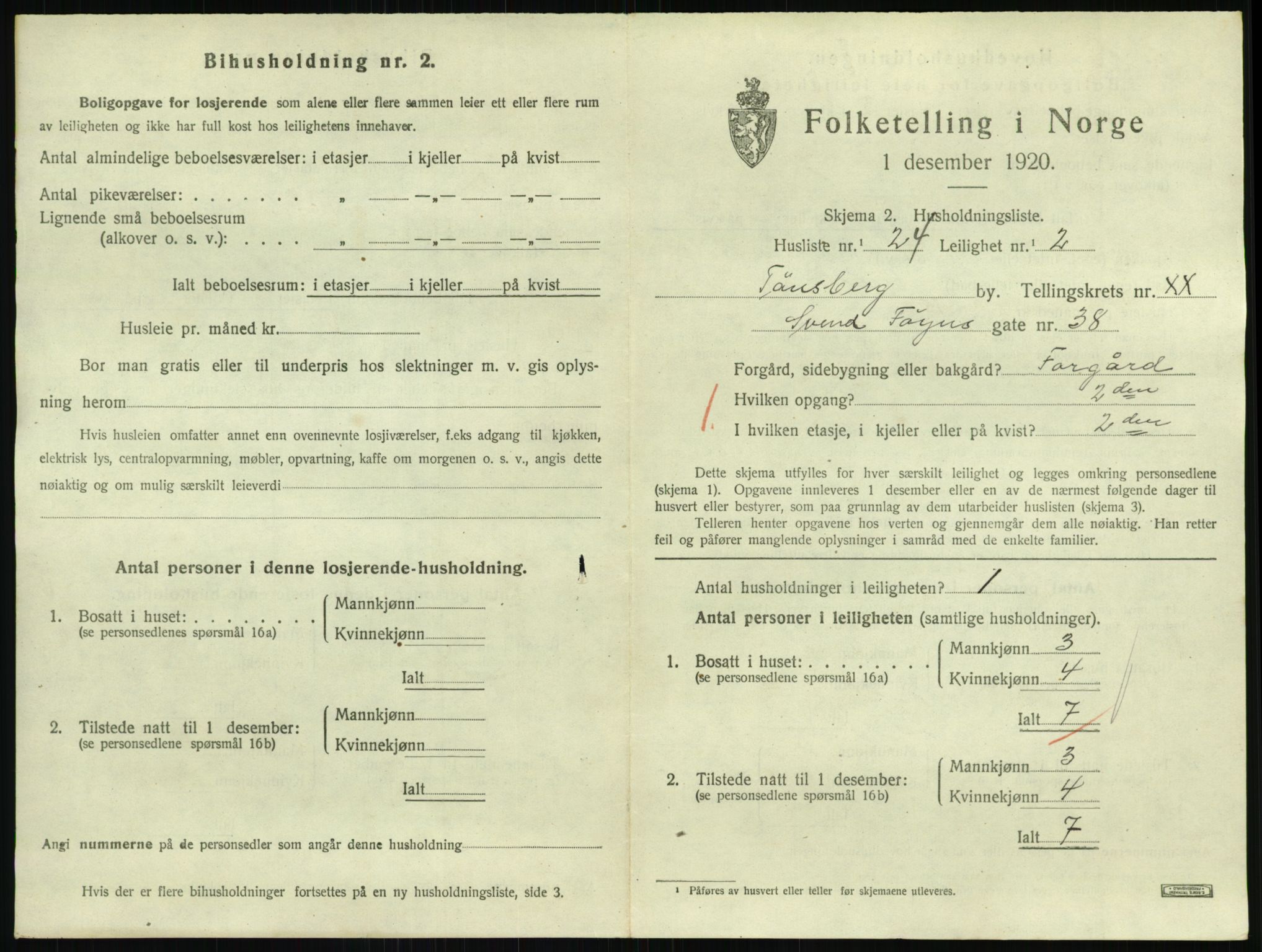 SAKO, 1920 census for Tønsberg, 1920, p. 7609