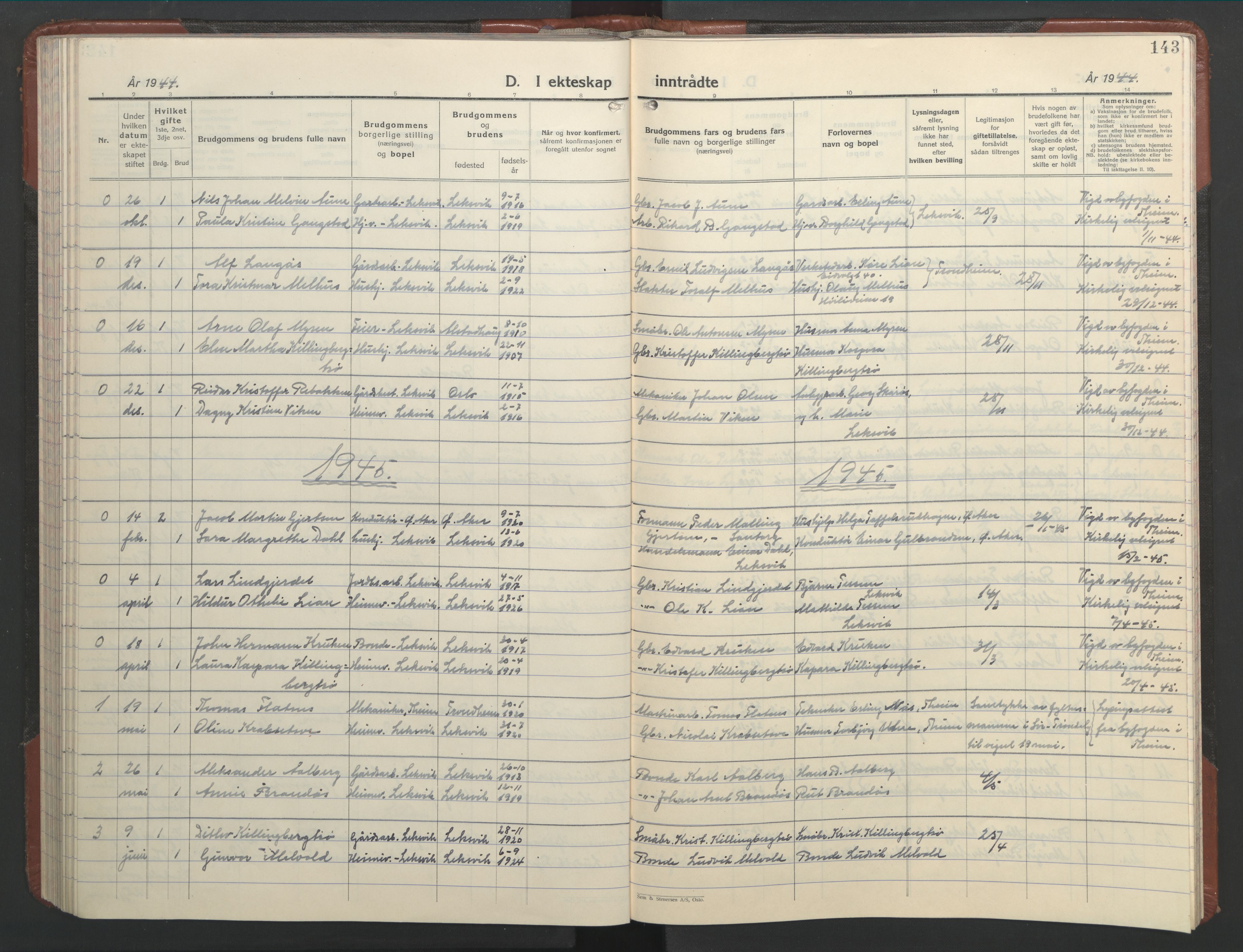 Ministerialprotokoller, klokkerbøker og fødselsregistre - Nord-Trøndelag, AV/SAT-A-1458/701/L0019: Parish register (copy) no. 701C03, 1930-1953, p. 143