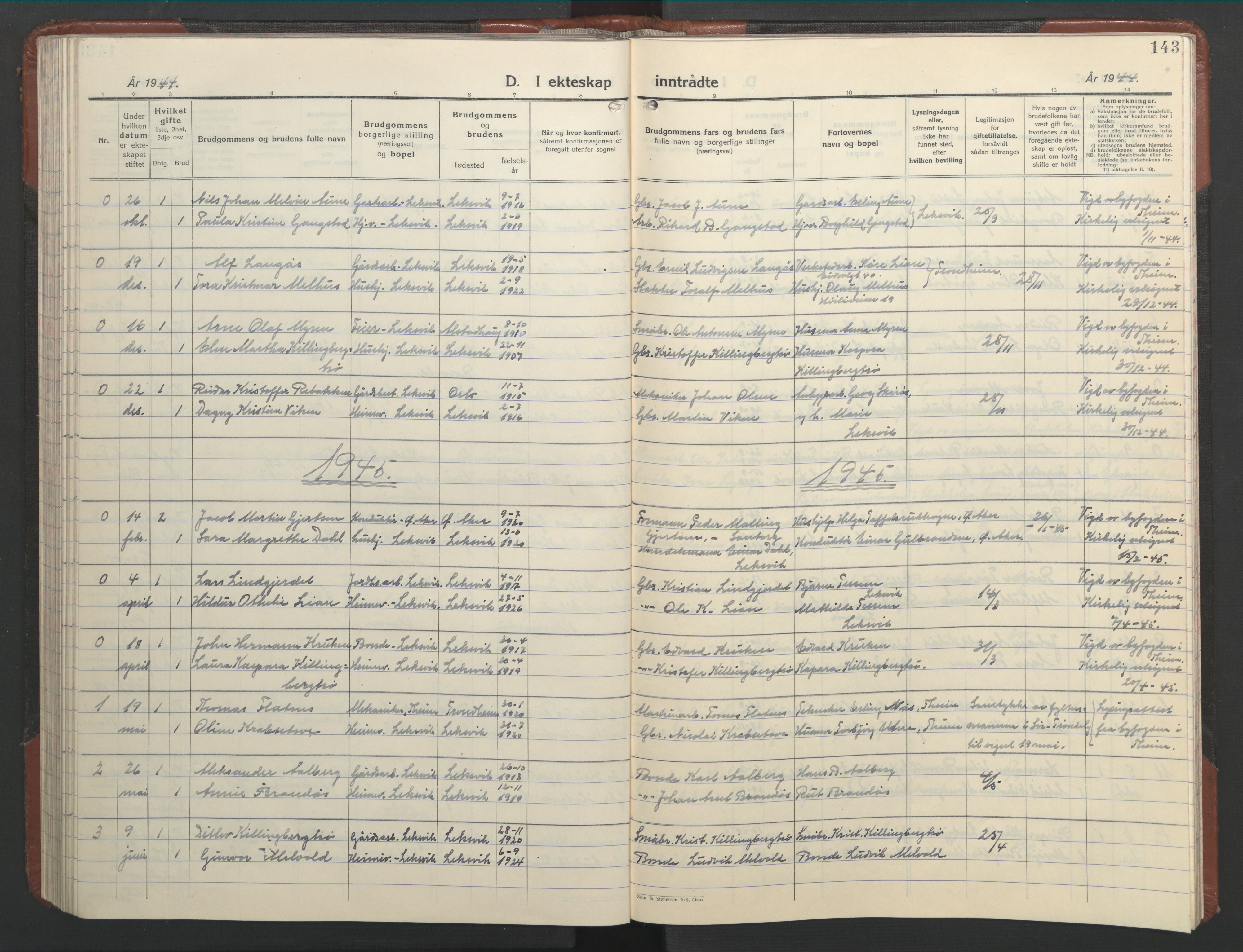 Ministerialprotokoller, klokkerbøker og fødselsregistre - Nord-Trøndelag, SAT/A-1458/701/L0019: Parish register (copy) no. 701C03, 1930-1953, p. 143