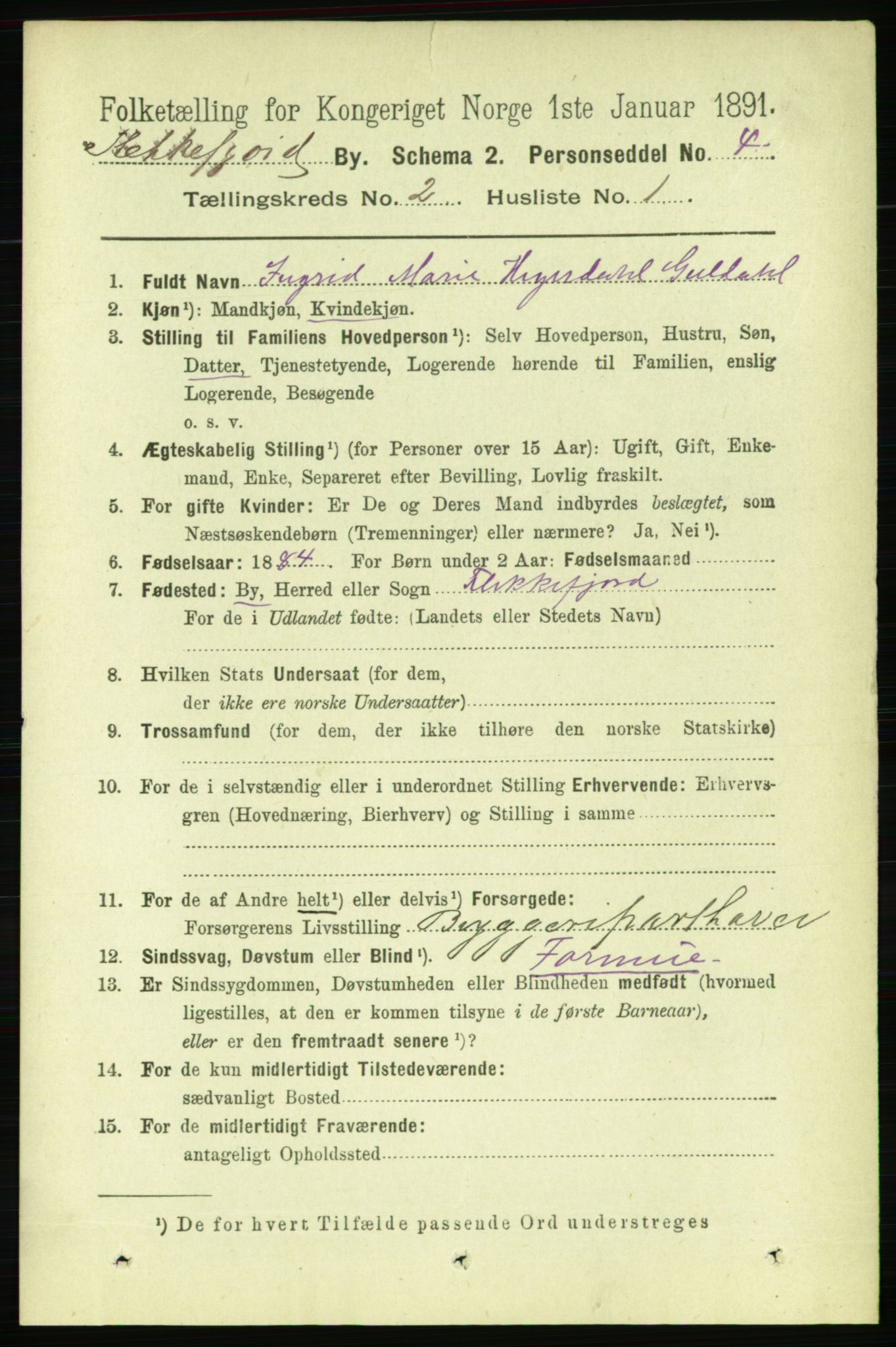 RA, 1891 census for 1004 Flekkefjord, 1891, p. 836