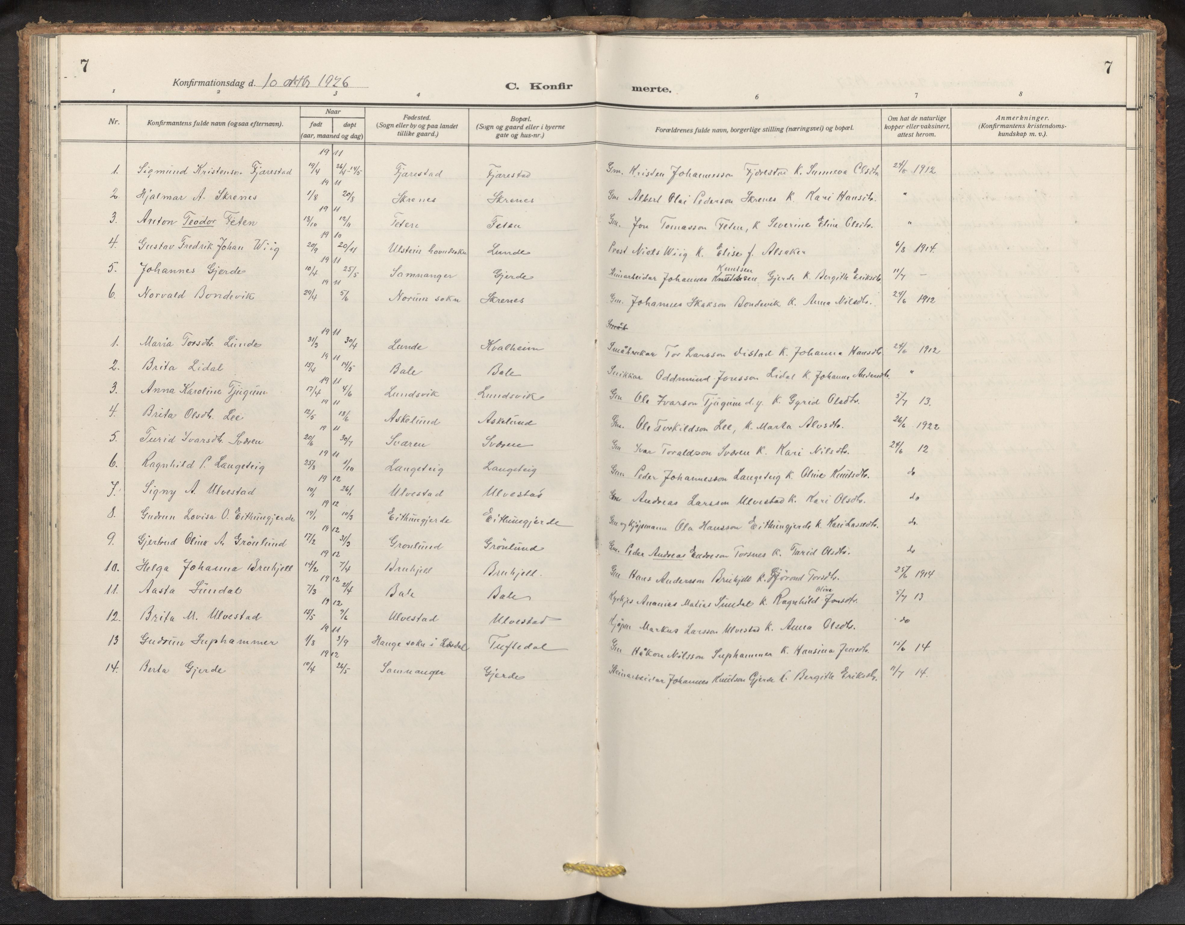 Balestrand sokneprestembete, AV/SAB-A-79601/H/Hab/Haba/L0003: Parish register (copy) no. A 3, 1920-1956, p. 7