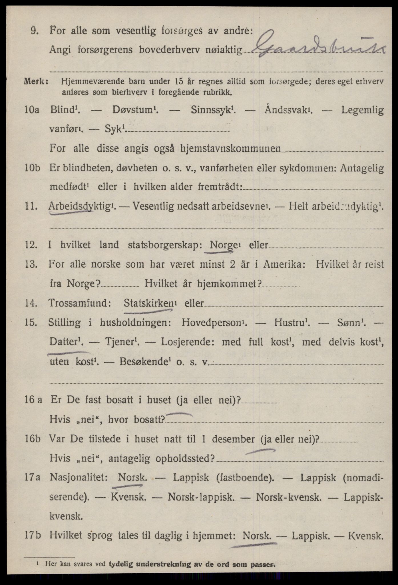 SAT, 1920 census for Lensvik, 1920, p. 927