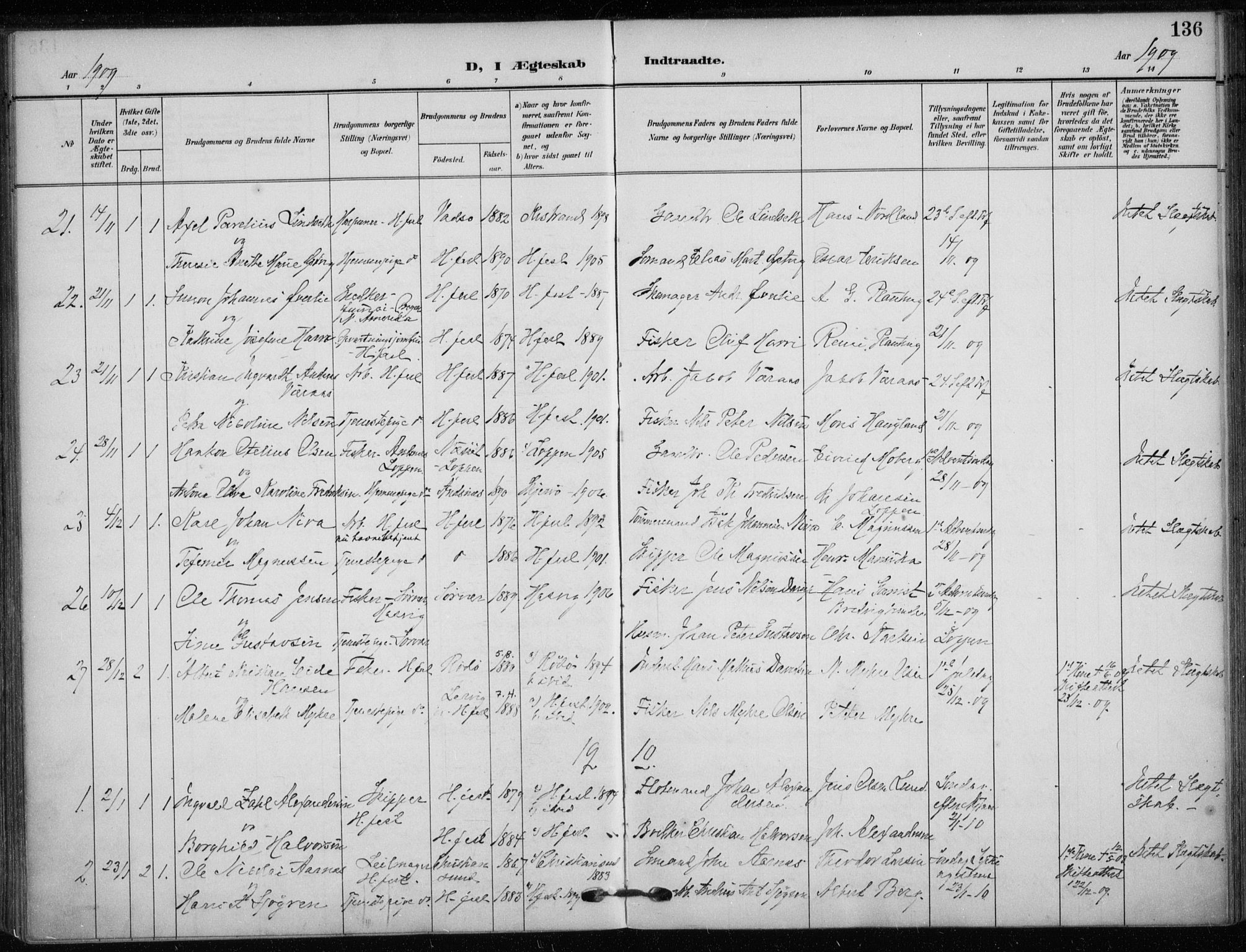 Hammerfest sokneprestkontor, SATØ/S-1347/H/Ha/L0014.kirke: Parish register (official) no. 14, 1906-1916, p. 136