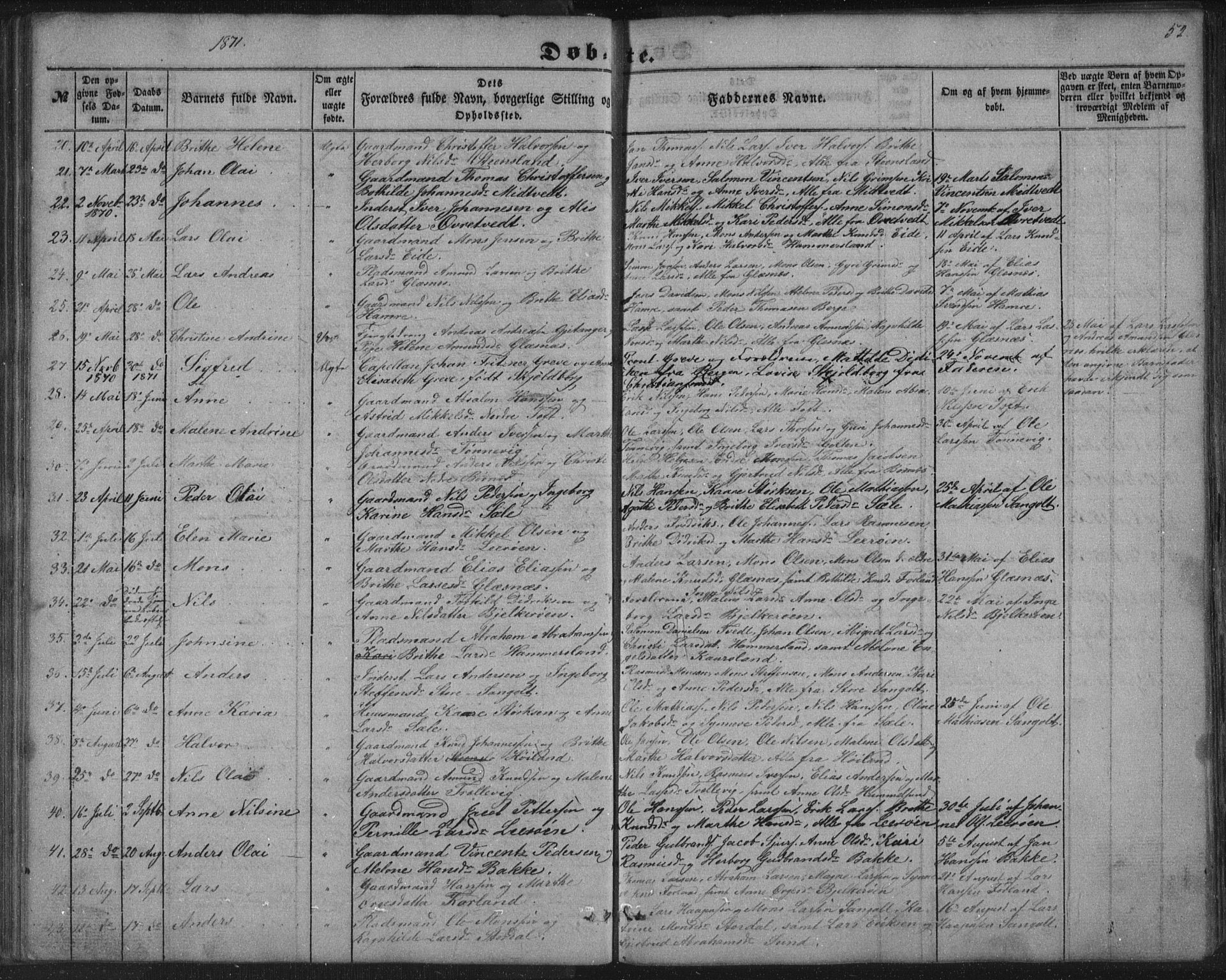 Sund sokneprestembete, AV/SAB-A-99930: Parish register (copy) no. B 1, 1852-1873, p. 52