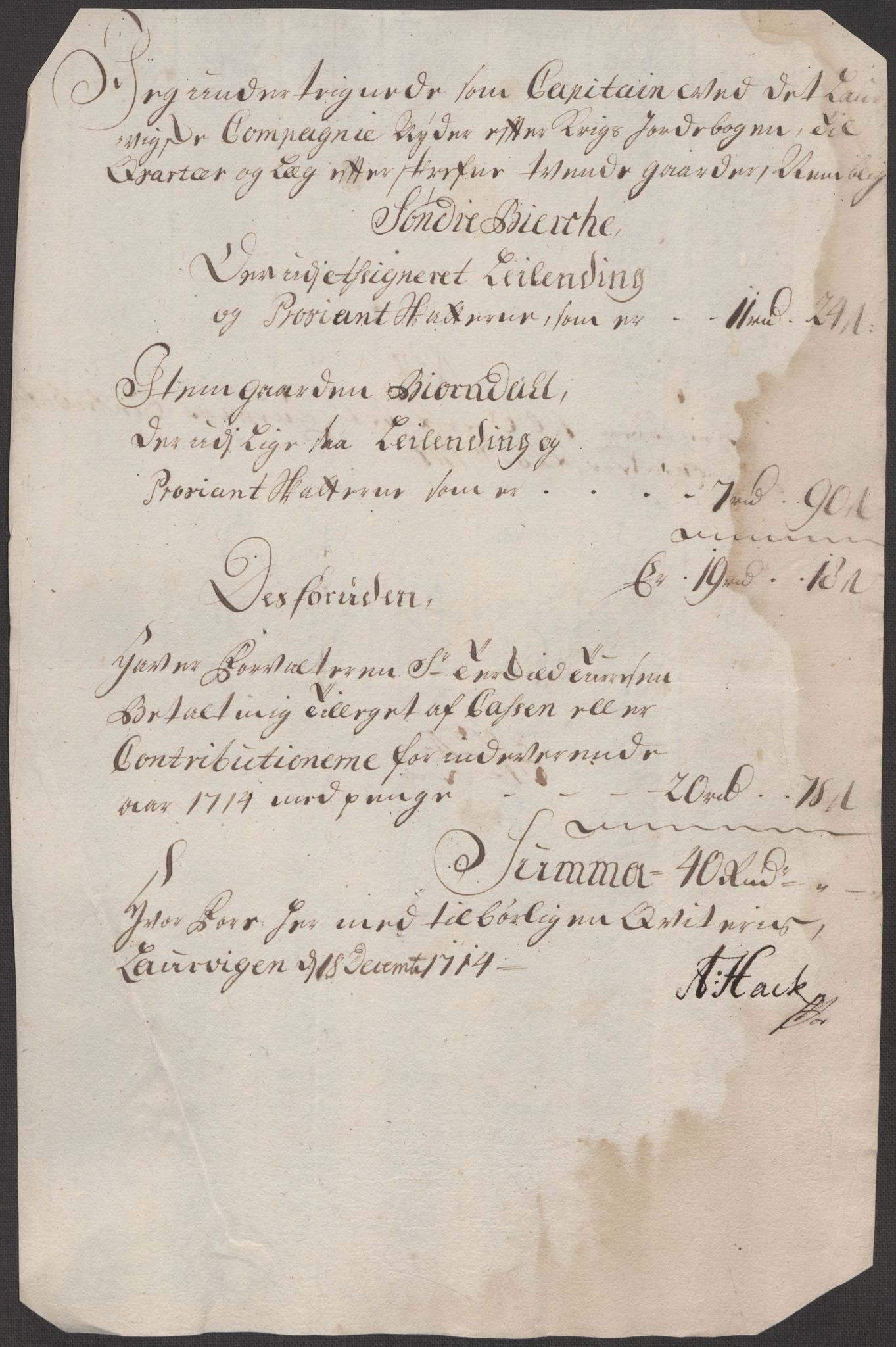 Rentekammeret inntil 1814, Reviderte regnskaper, Fogderegnskap, RA/EA-4092/R33/L1986: Fogderegnskap Larvik grevskap, 1714-1715, p. 200