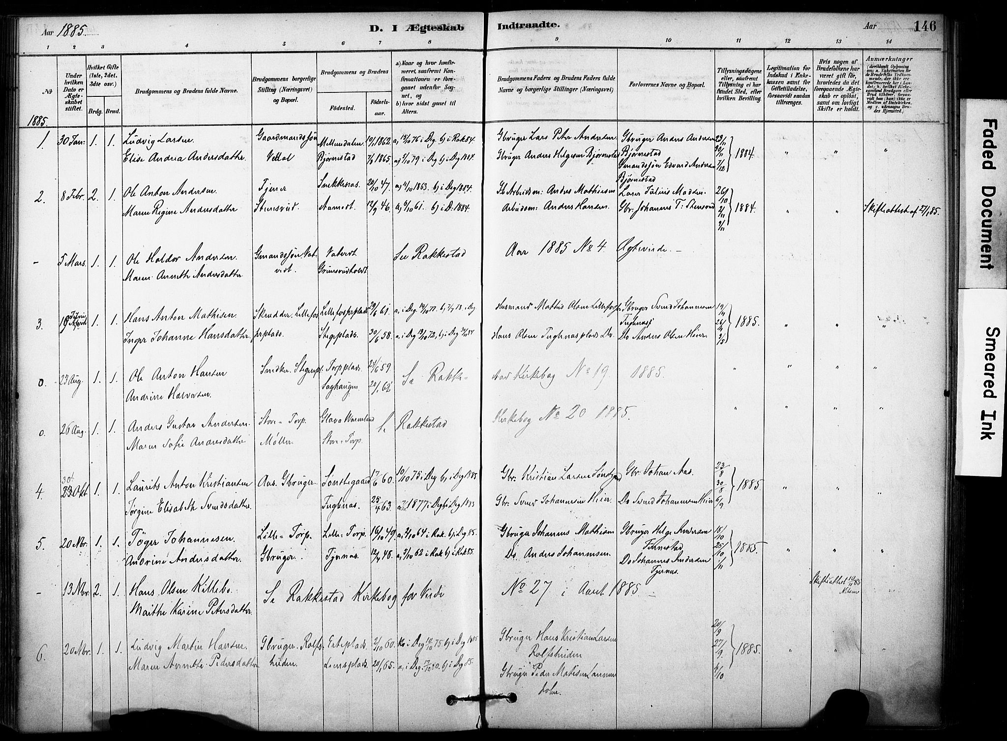 Rakkestad prestekontor Kirkebøker, AV/SAO-A-2008/F/Fb/L0001: Parish register (official) no. II 1, 1878-1899, p. 146