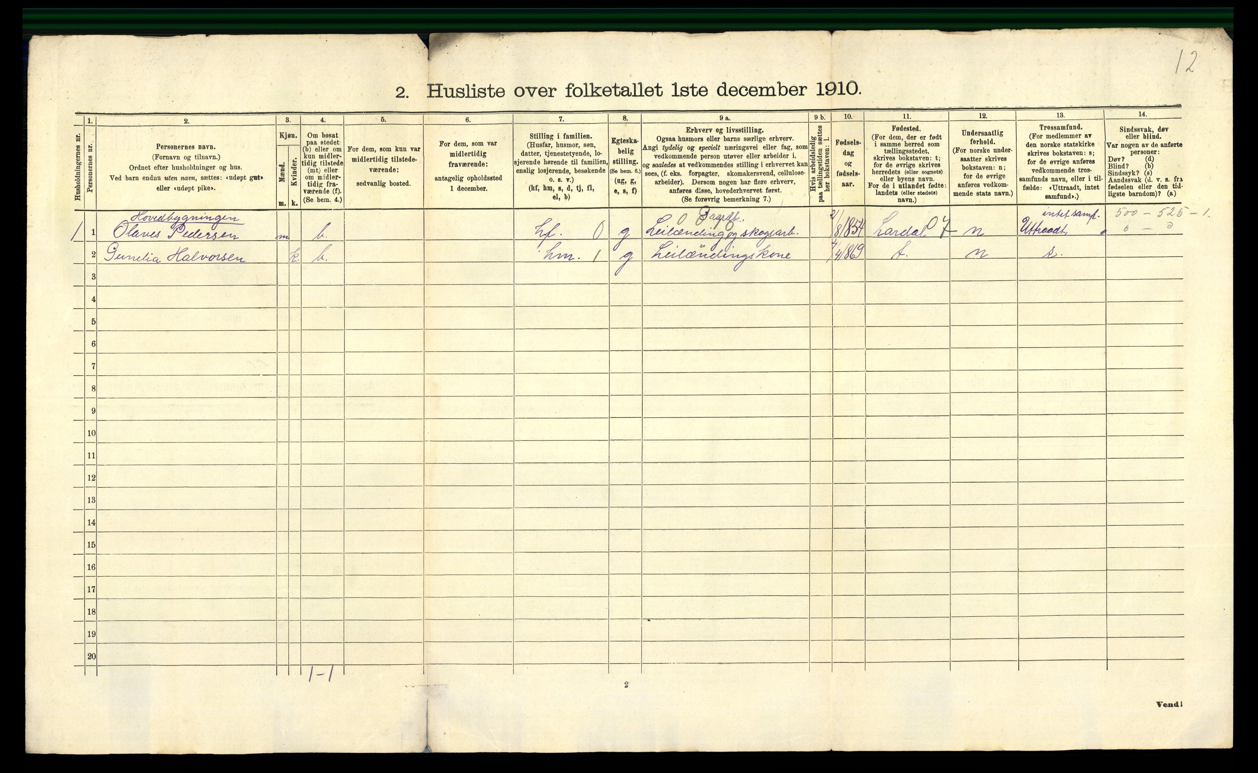 RA, 1910 census for Slemdal, 1910, p. 26