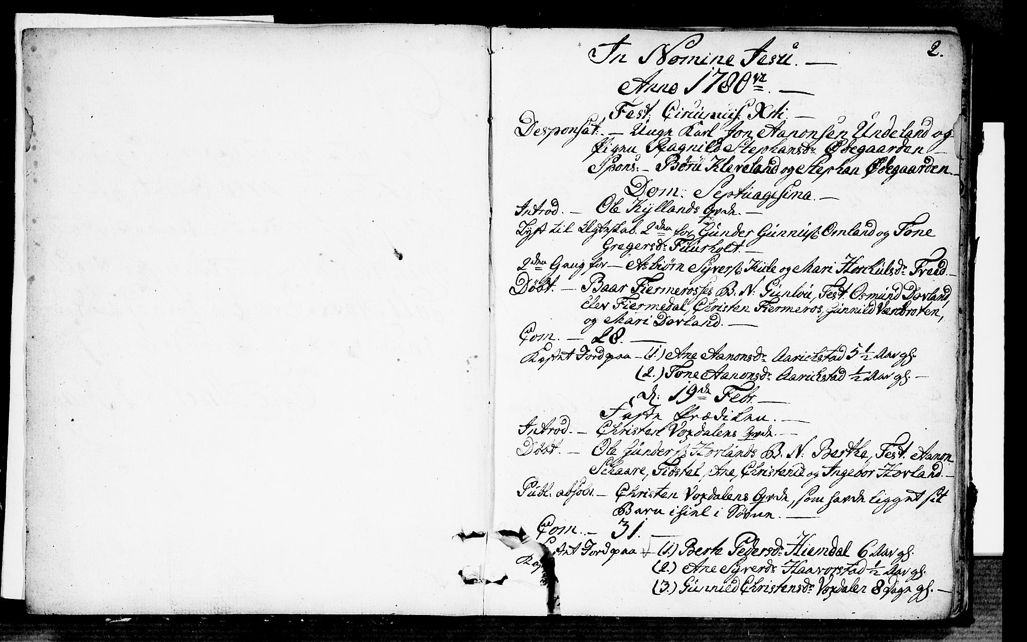 Herefoss sokneprestkontor, SAK/1111-0019/F/Fa/Fab/L0002: Parish register (official) no. A 2, 1780-1816, p. 2