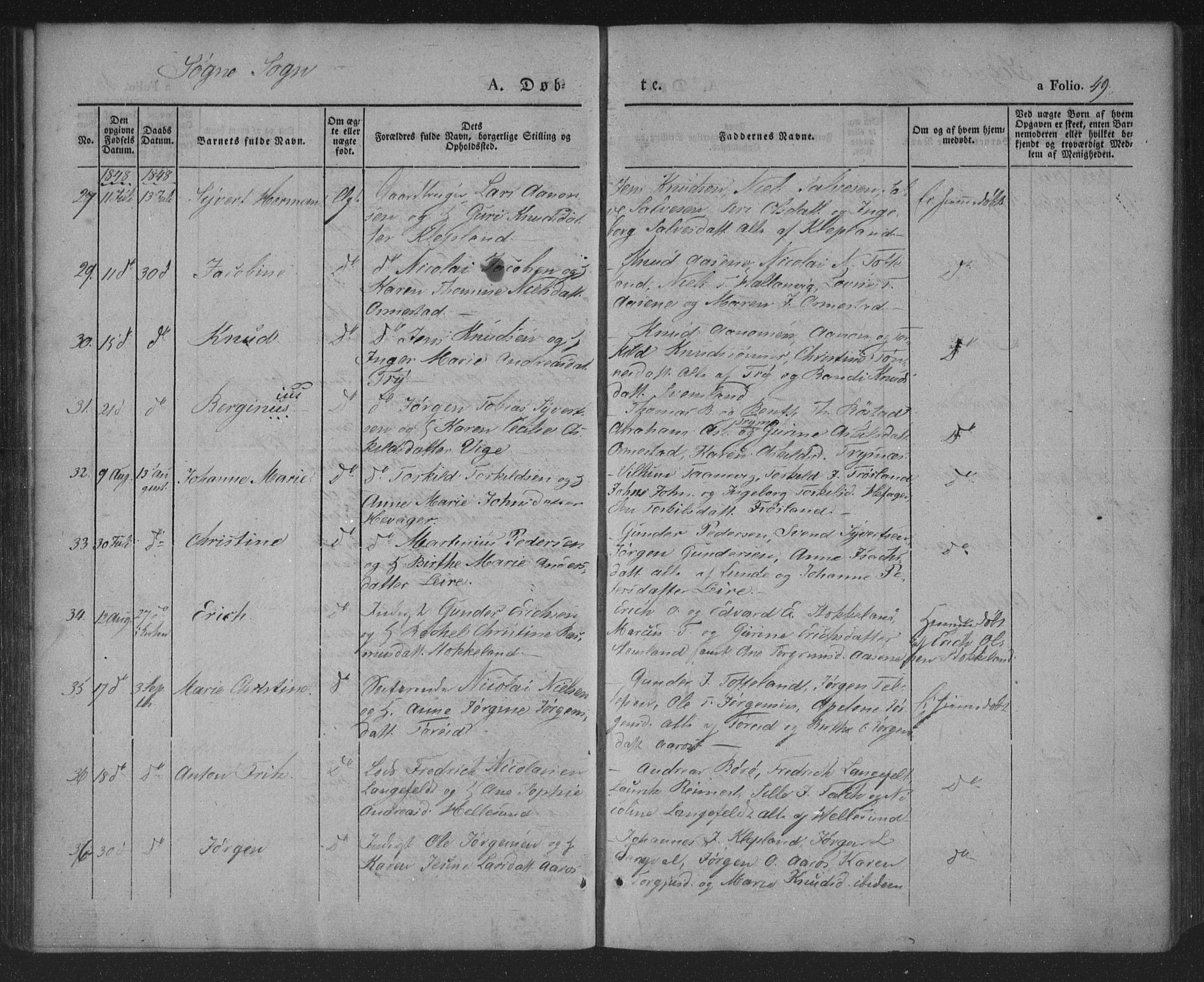 Søgne sokneprestkontor, AV/SAK-1111-0037/F/Fa/Fab/L0009: Parish register (official) no. A 9, 1838-1853, p. 49