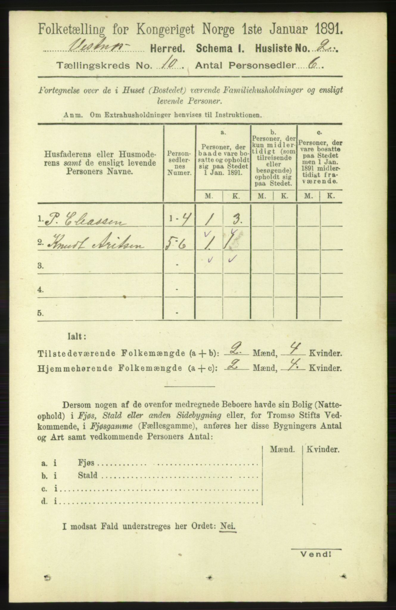 RA, 1891 census for 1535 Vestnes, 1891, p. 3647