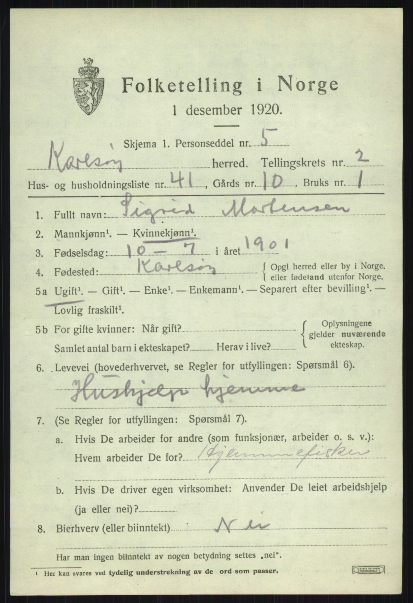 SATØ, 1920 census for Karlsøy, 1920, p. 1743