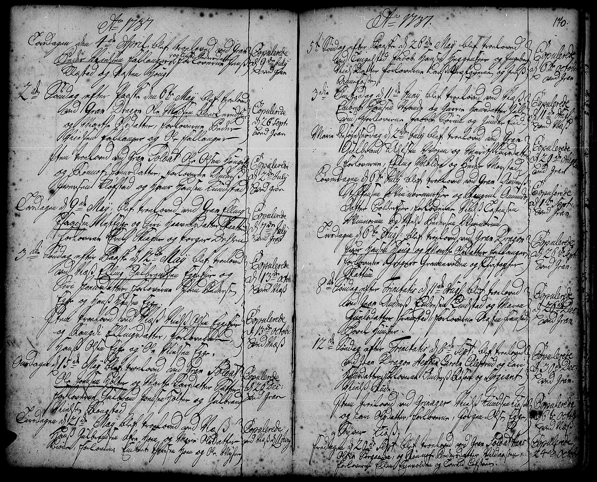 Gran prestekontor, AV/SAH-PREST-112/H/Ha/Haa/L0002: Parish register (official) no. 2, 1732-1744, p. 170