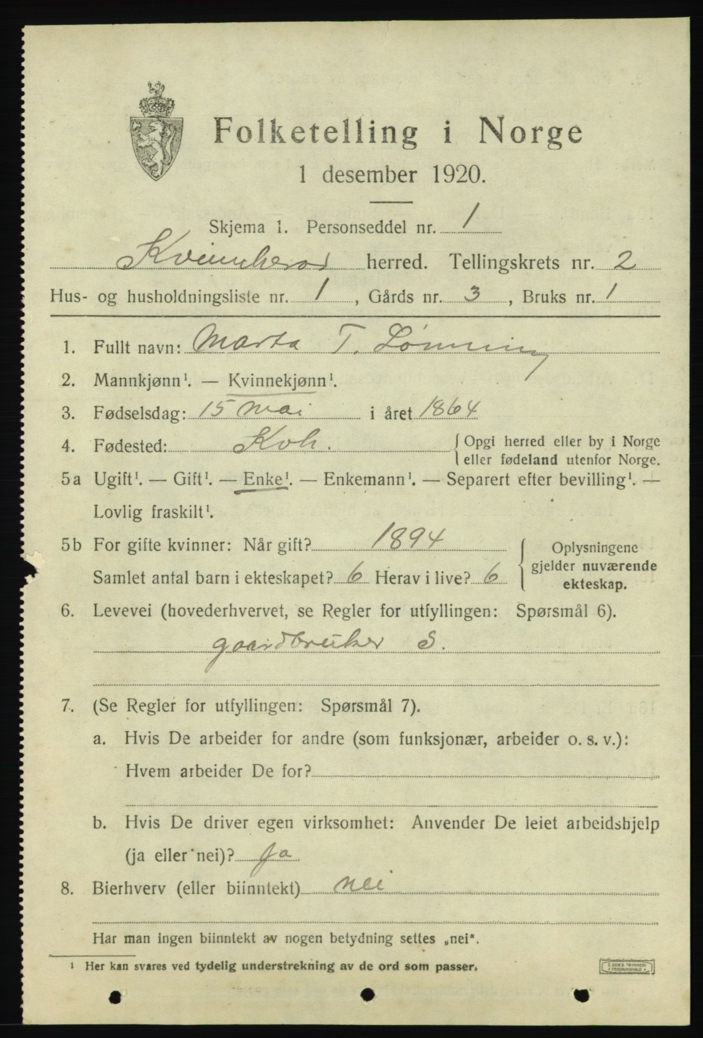 SAB, 1920 census for Kvinnherad, 1920, p. 4072