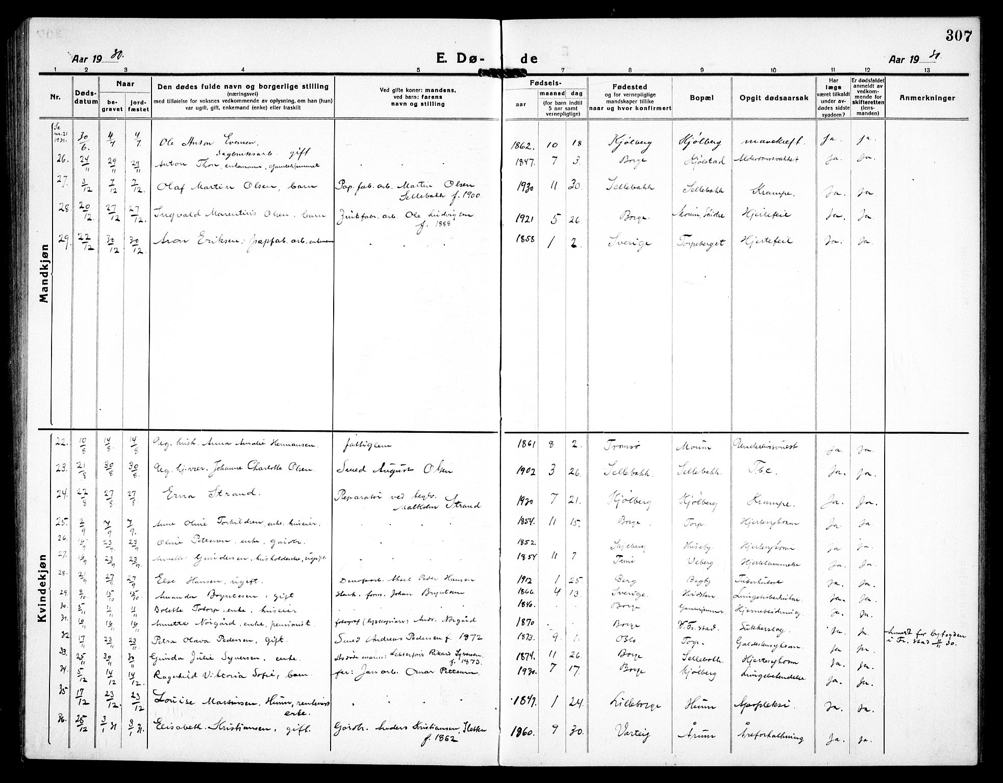 Borge prestekontor Kirkebøker, AV/SAO-A-10903/G/Ga/L0003: Parish register (copy) no. I 3, 1918-1939, p. 307