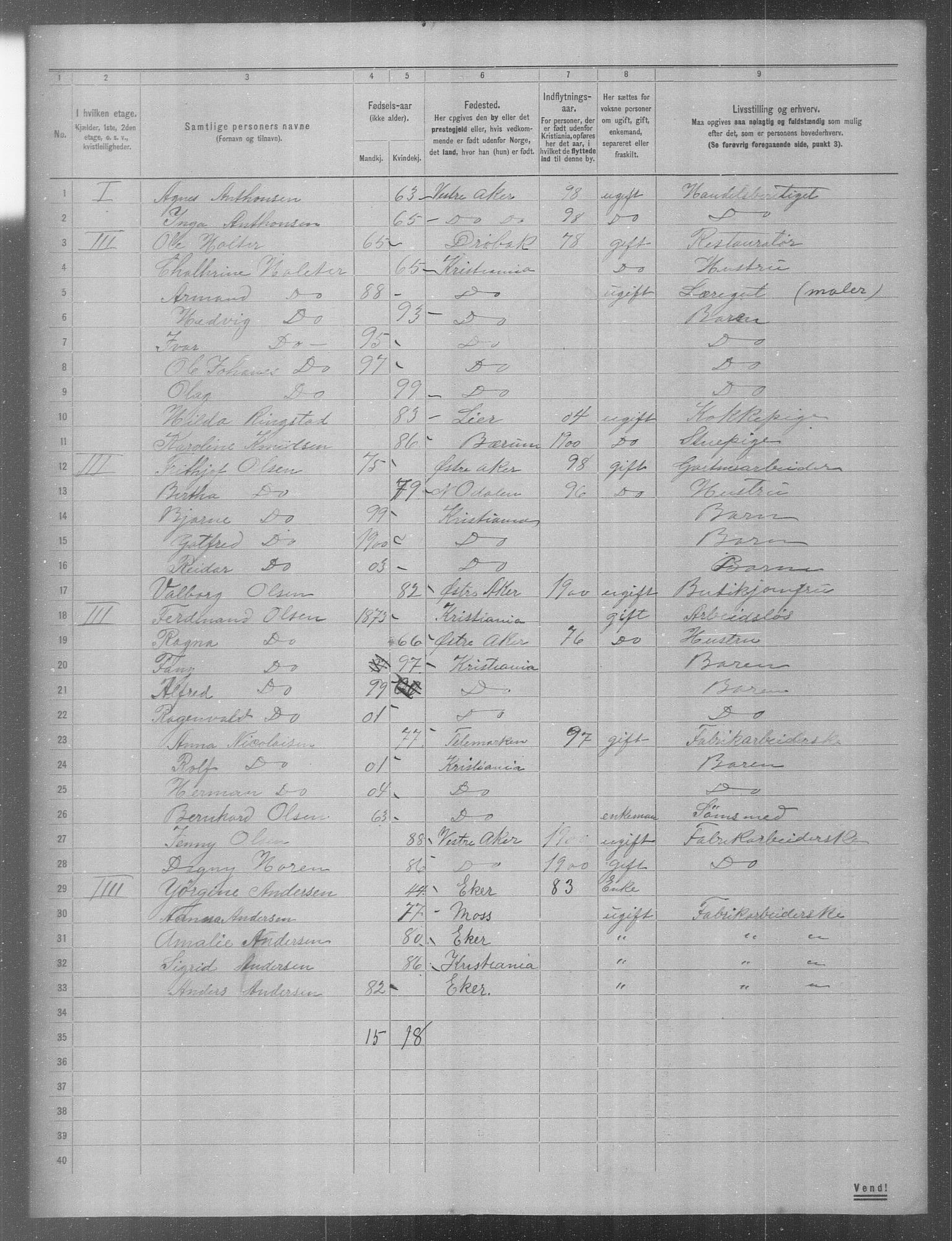 OBA, Municipal Census 1904 for Kristiania, 1904, p. 556