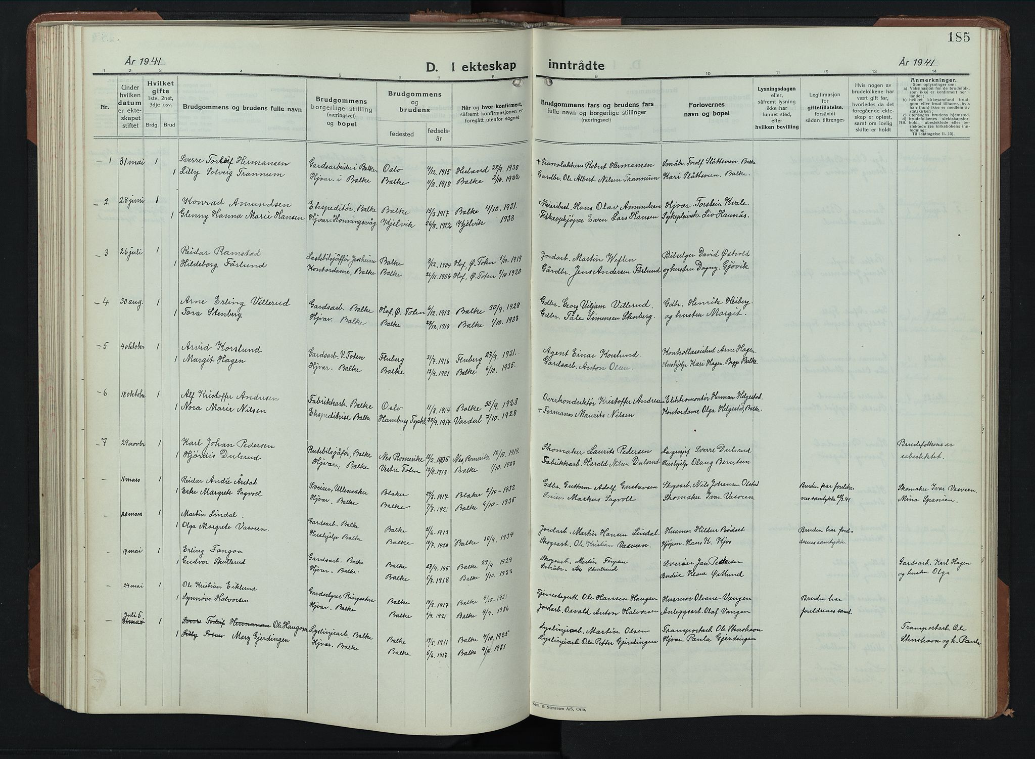 Balke prestekontor, SAH/PREST-106/H/Ha/Hab/L0002: Parish register (copy) no. 2, 1929-1951, p. 185