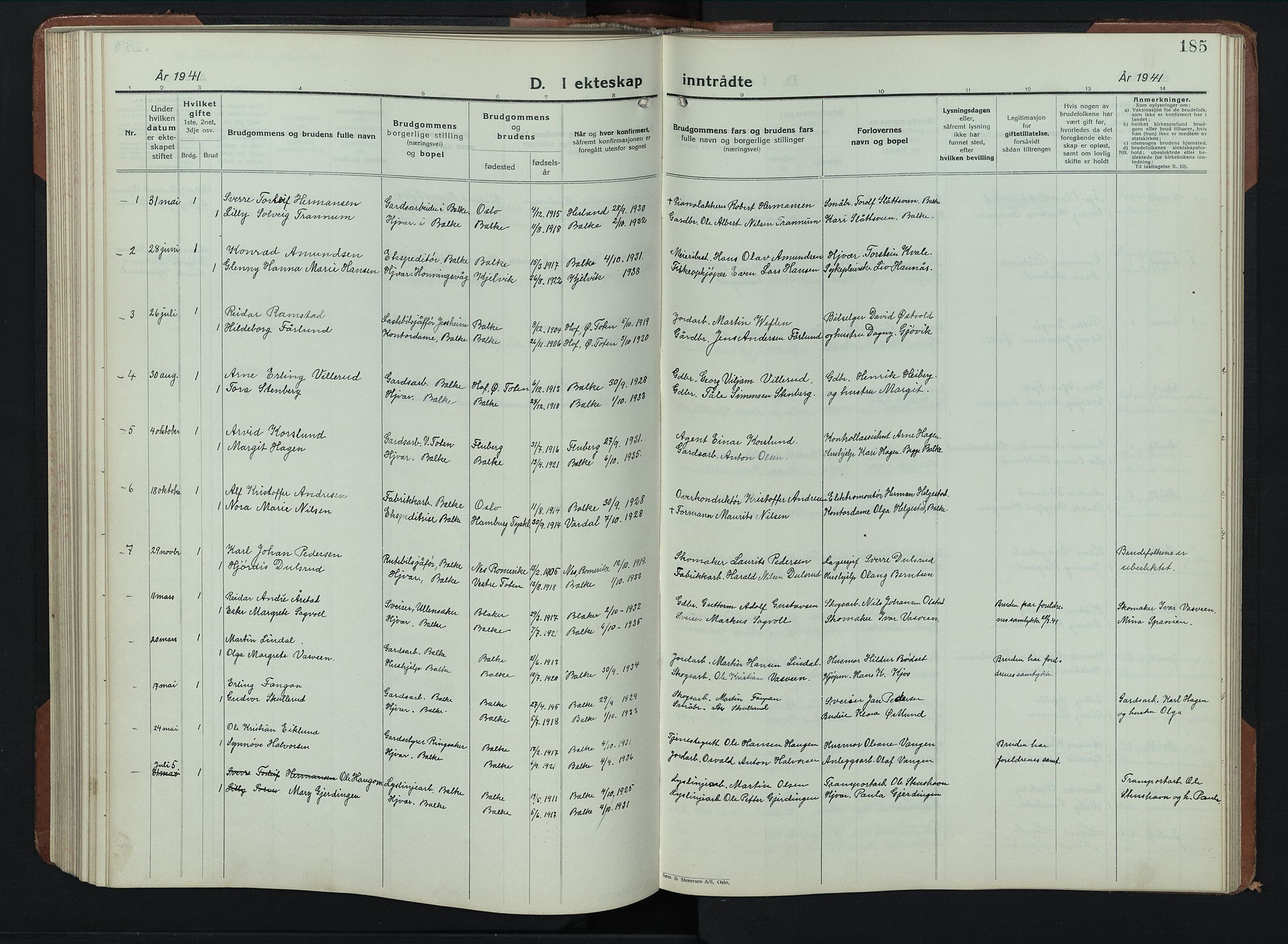 Balke prestekontor, AV/SAH-PREST-106/H/Ha/Hab/L0002: Parish register (copy) no. 2, 1929-1951, p. 185