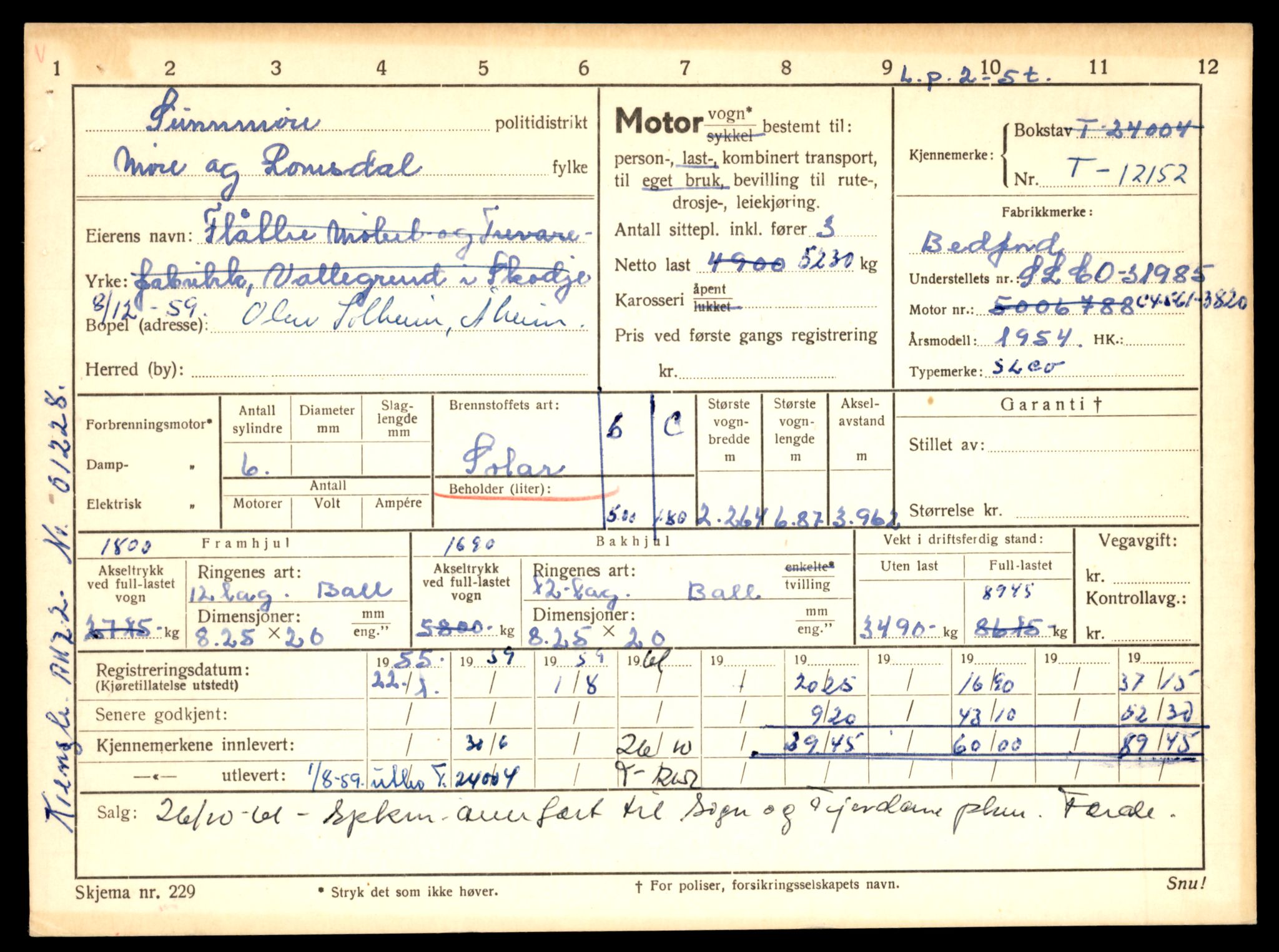 Møre og Romsdal vegkontor - Ålesund trafikkstasjon, AV/SAT-A-4099/F/Fe/L0033: Registreringskort for kjøretøy T 12151 - T 12474, 1927-1998, p. 103