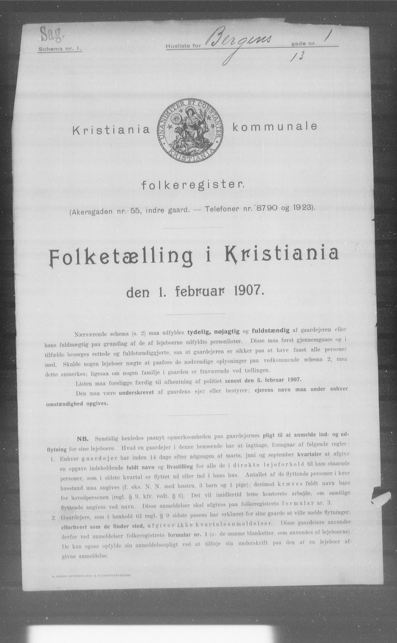 OBA, Municipal Census 1907 for Kristiania, 1907, p. 2027