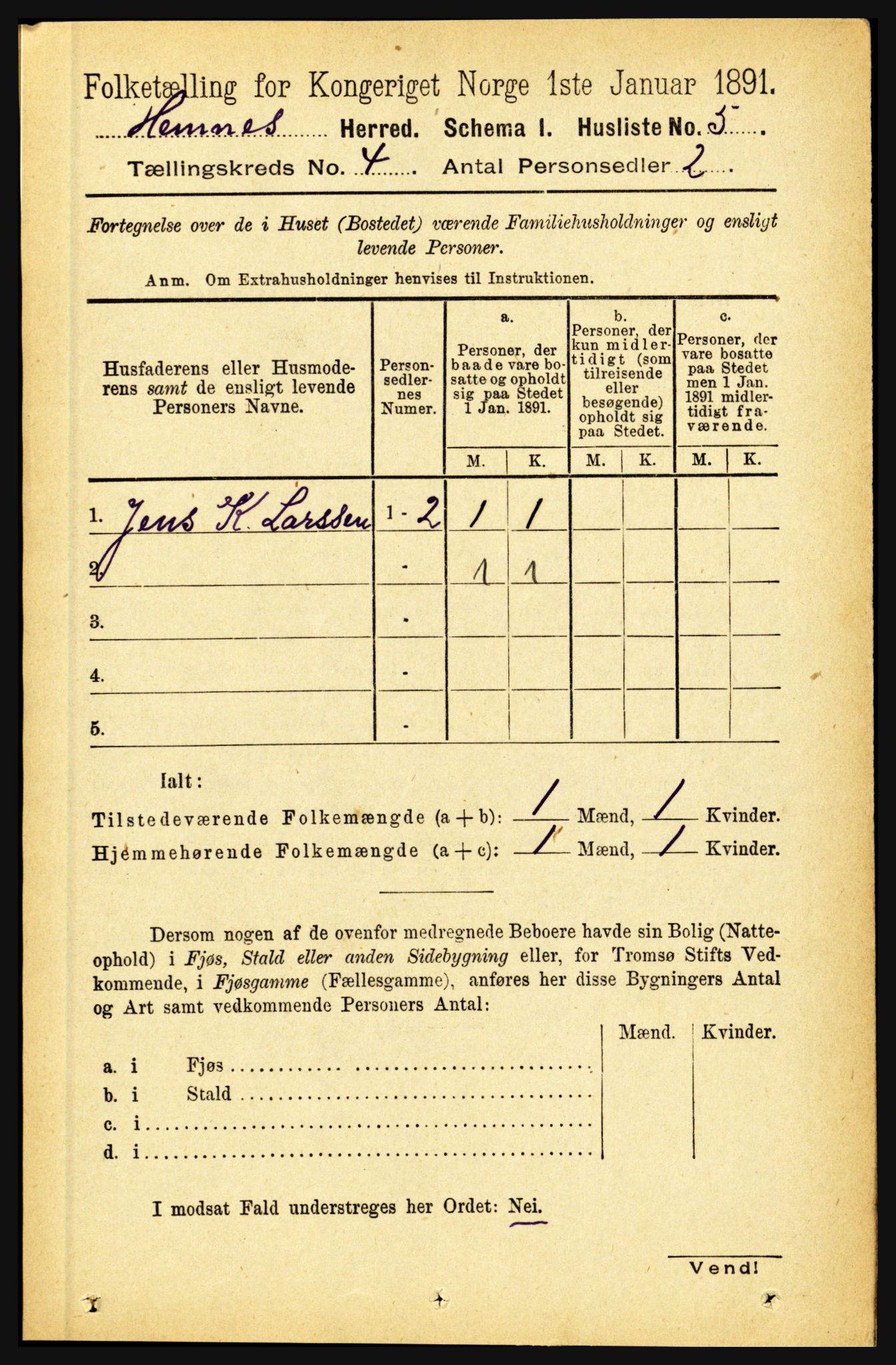 RA, 1891 census for 1832 Hemnes, 1891, p. 2205