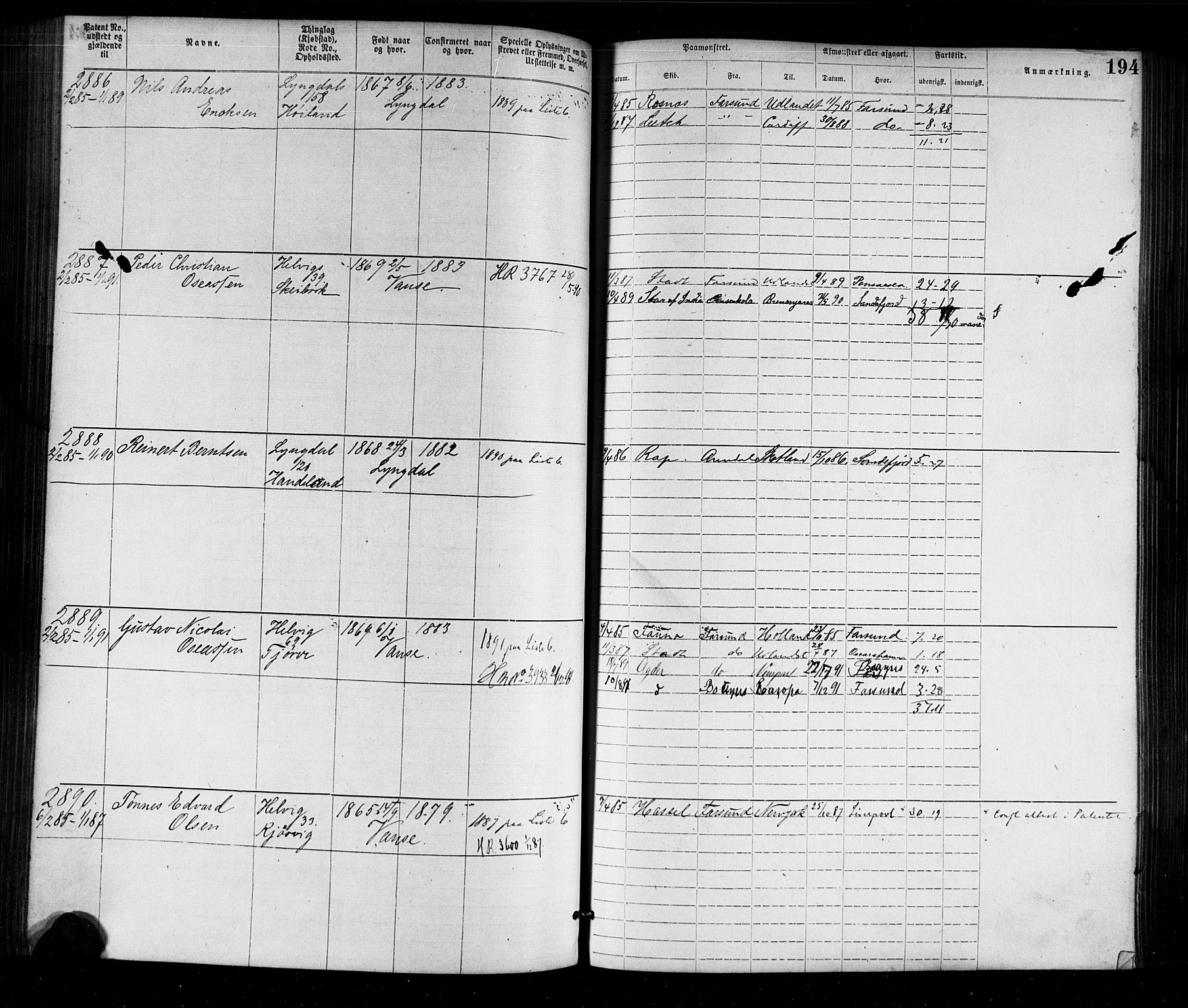 Farsund mønstringskrets, AV/SAK-2031-0017/F/Fa/L0002: Annotasjonsrulle nr 1921-3815 med register, M-2, 1877-1894, p. 224