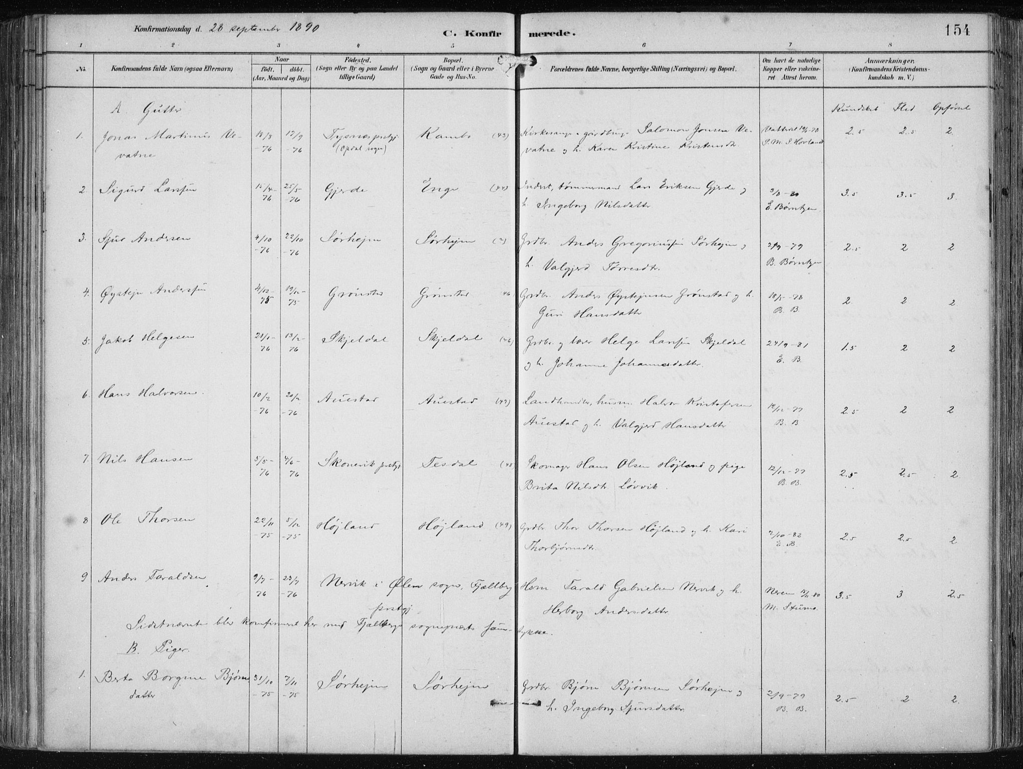 Etne sokneprestembete, SAB/A-75001/H/Haa: Parish register (official) no. B  1, 1879-1919, p. 154