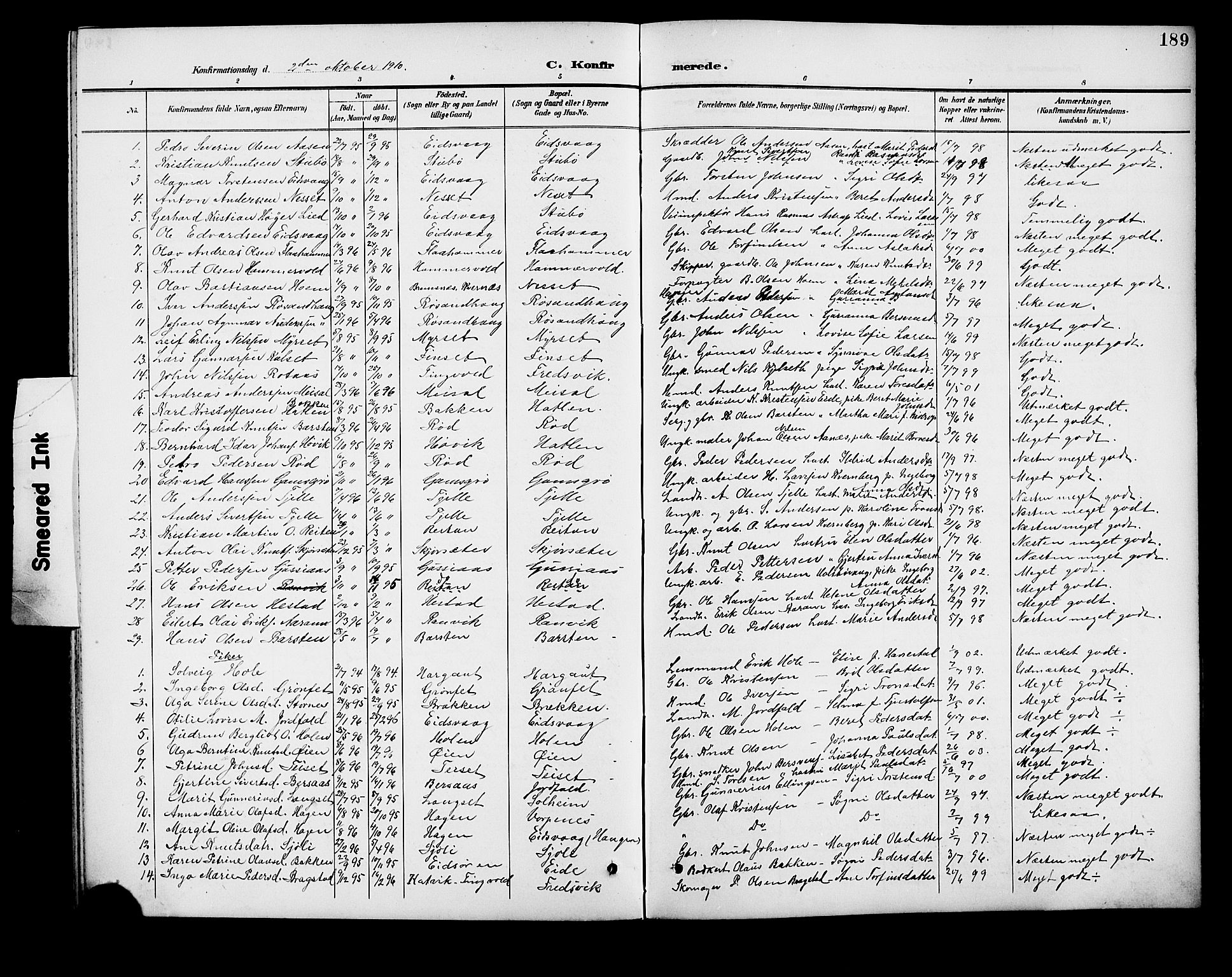 Ministerialprotokoller, klokkerbøker og fødselsregistre - Møre og Romsdal, SAT/A-1454/551/L0632: Parish register (copy) no. 551C04, 1894-1920, p. 189