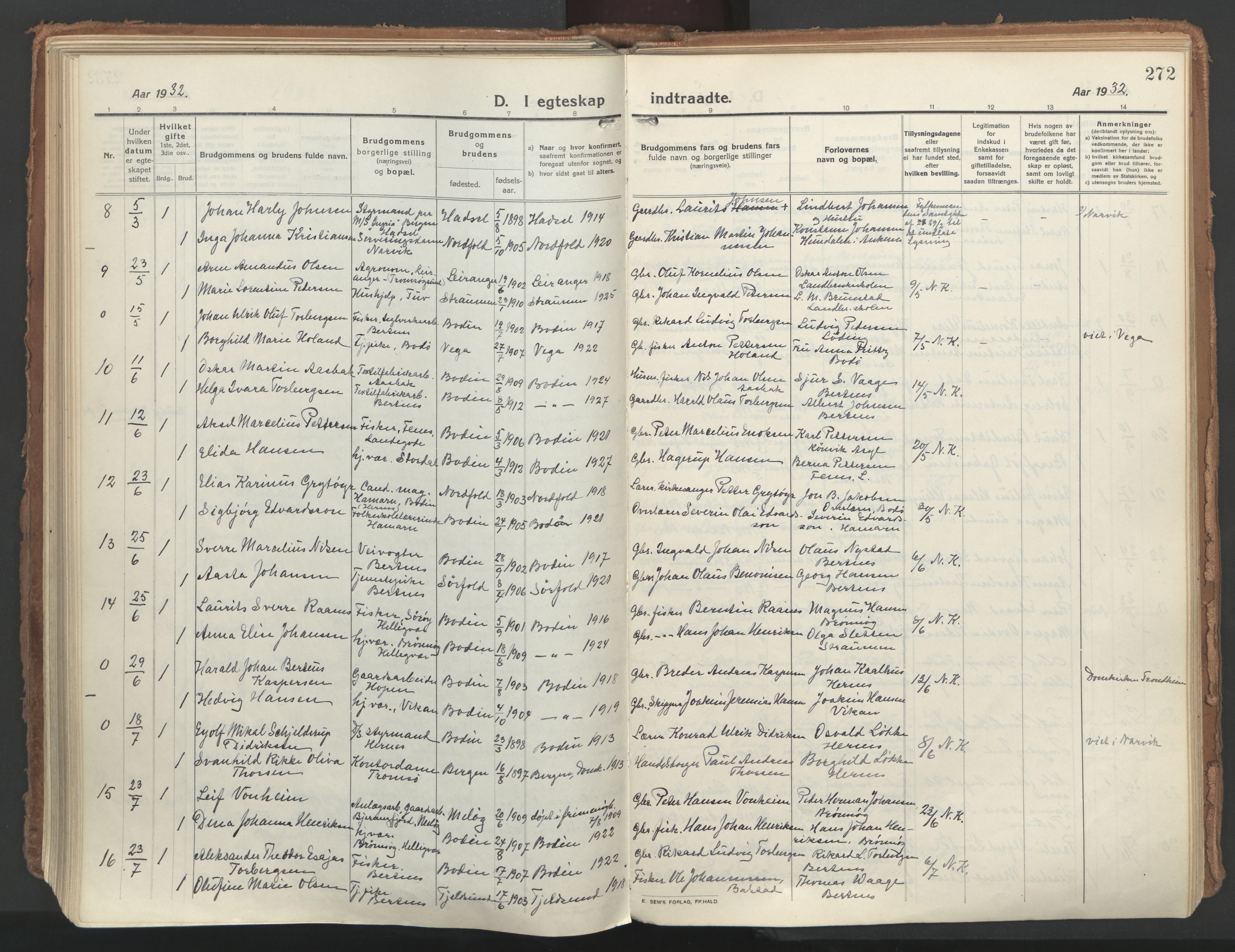 Ministerialprotokoller, klokkerbøker og fødselsregistre - Nordland, AV/SAT-A-1459/802/L0060: Parish register (official) no. 802A07, 1916-1933, p. 272