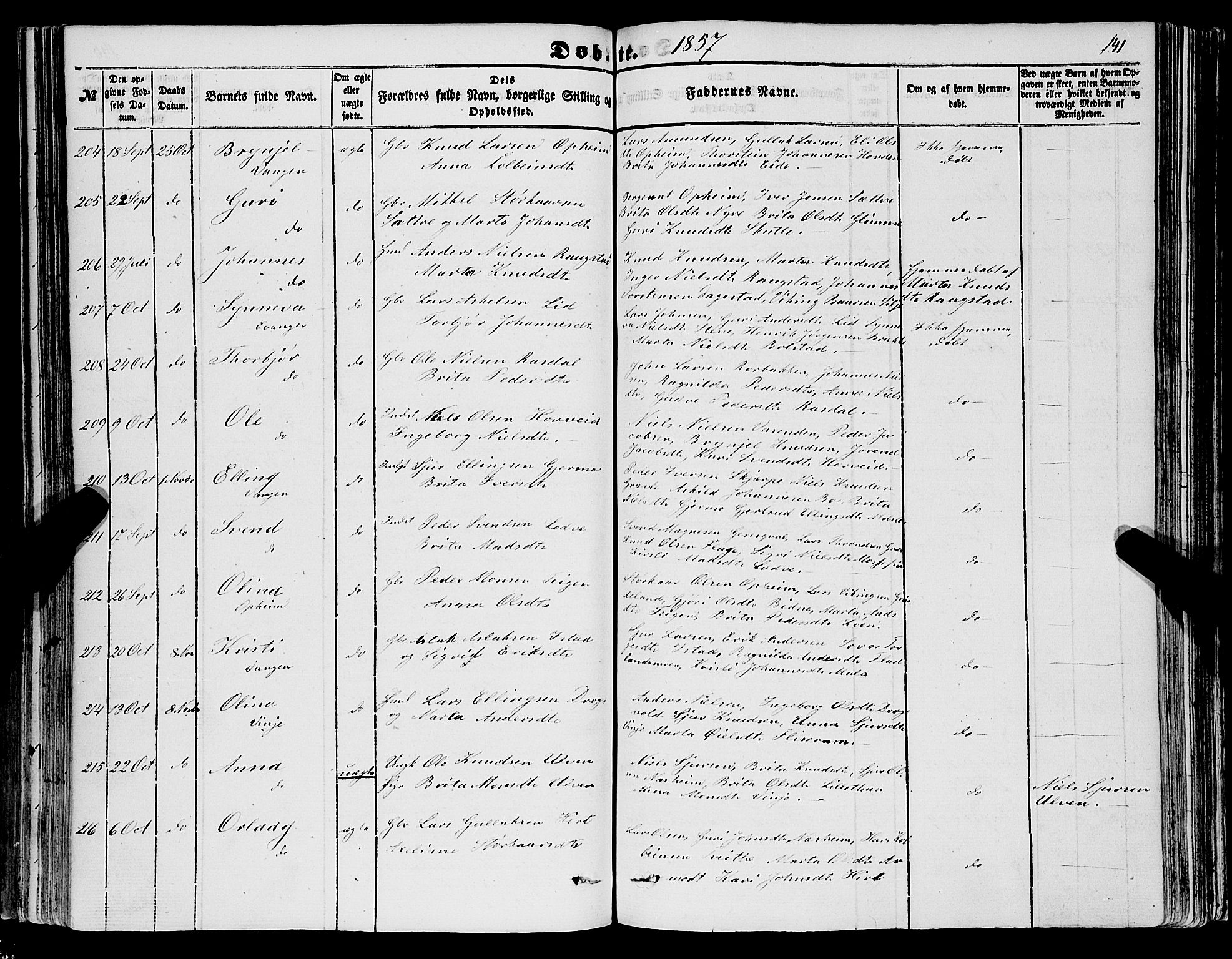 Voss sokneprestembete, SAB/A-79001/H/Haa: Parish register (official) no. A 16, 1849-1863, p. 141