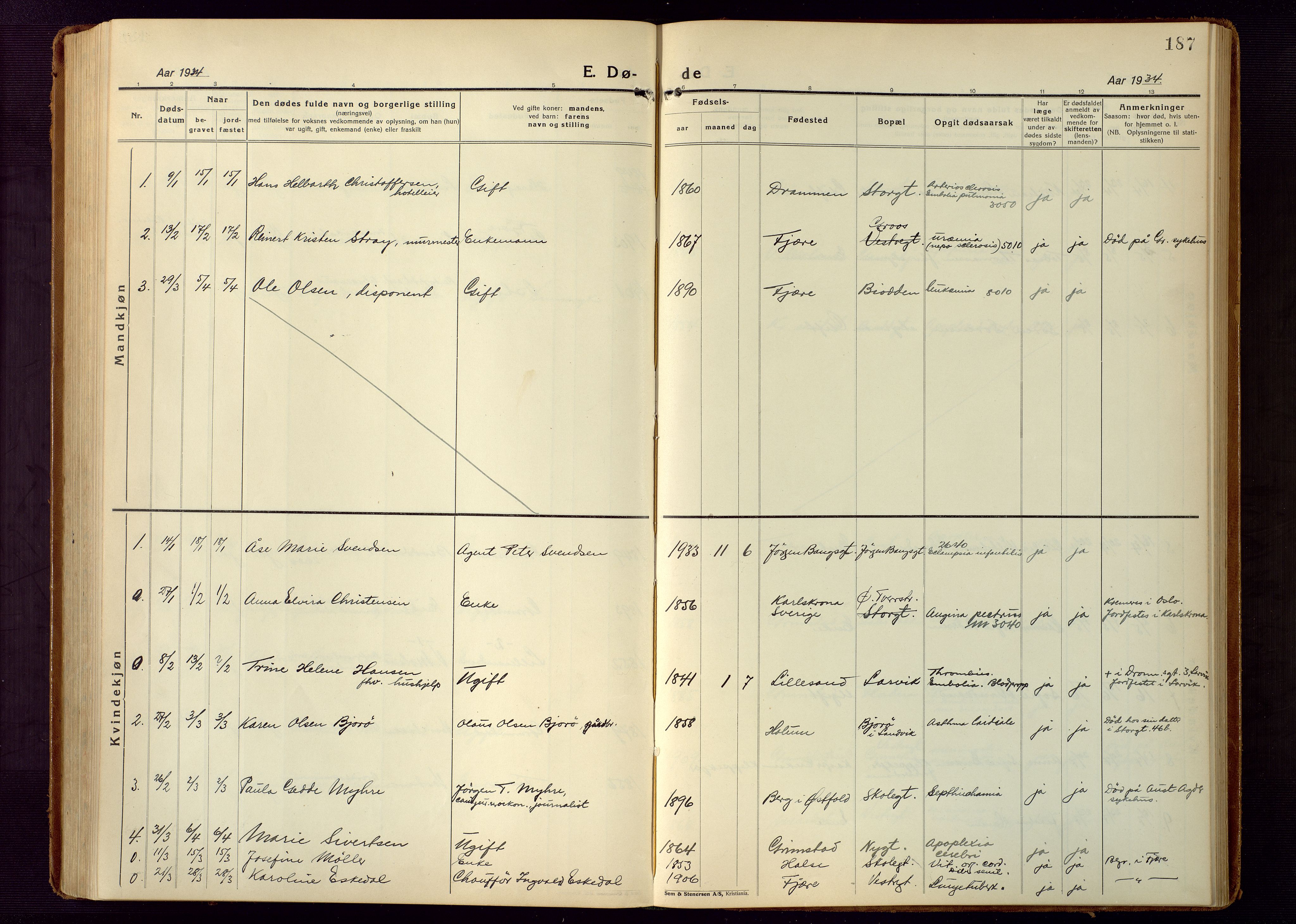 Grimstad sokneprestkontor, AV/SAK-1111-0017/F/Fb/L0002: Parish register (copy) no. B 2, 1923-1949, p. 187