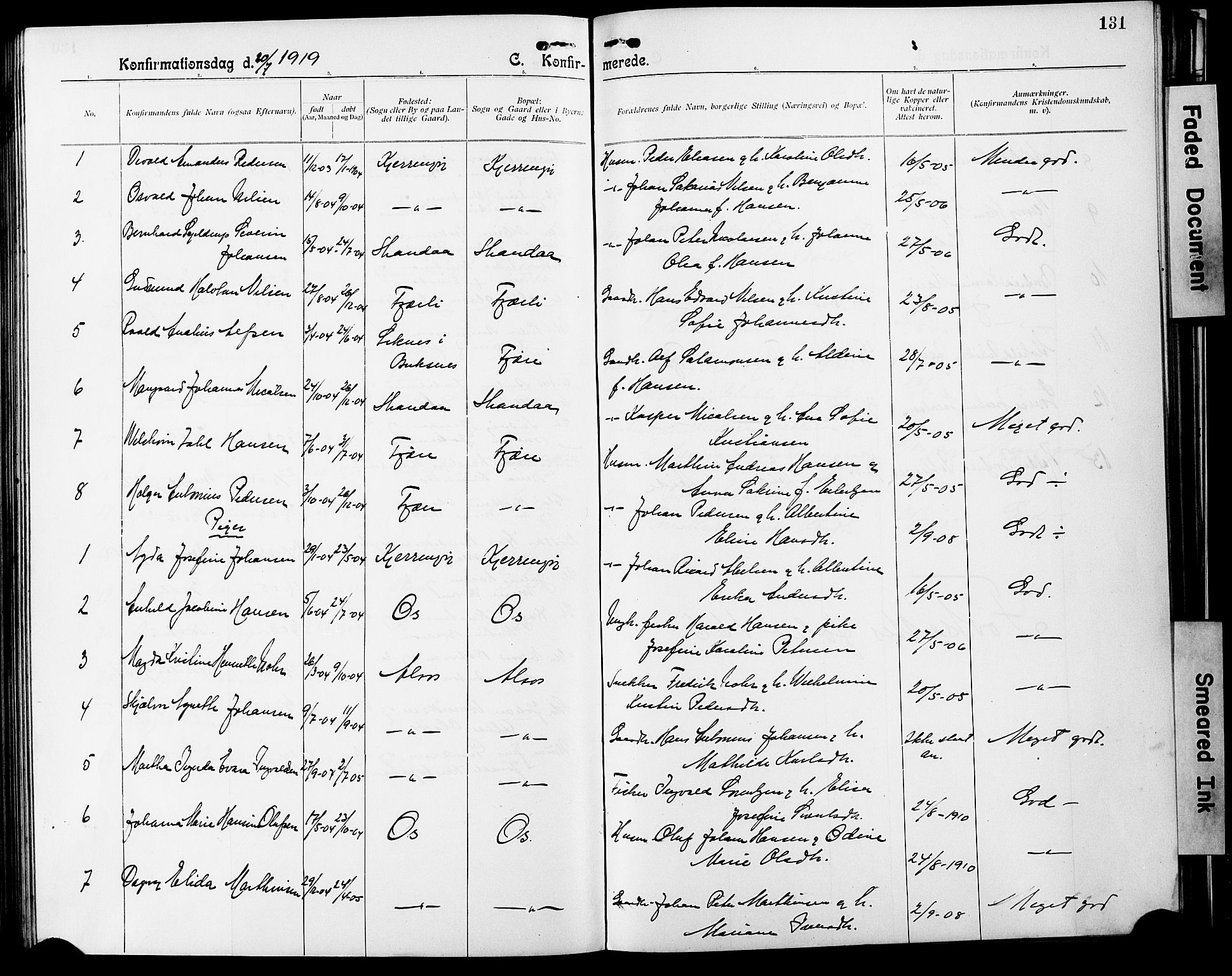 Ministerialprotokoller, klokkerbøker og fødselsregistre - Nordland, SAT/A-1459/803/L0077: Parish register (copy) no. 803C04, 1897-1930, p. 131