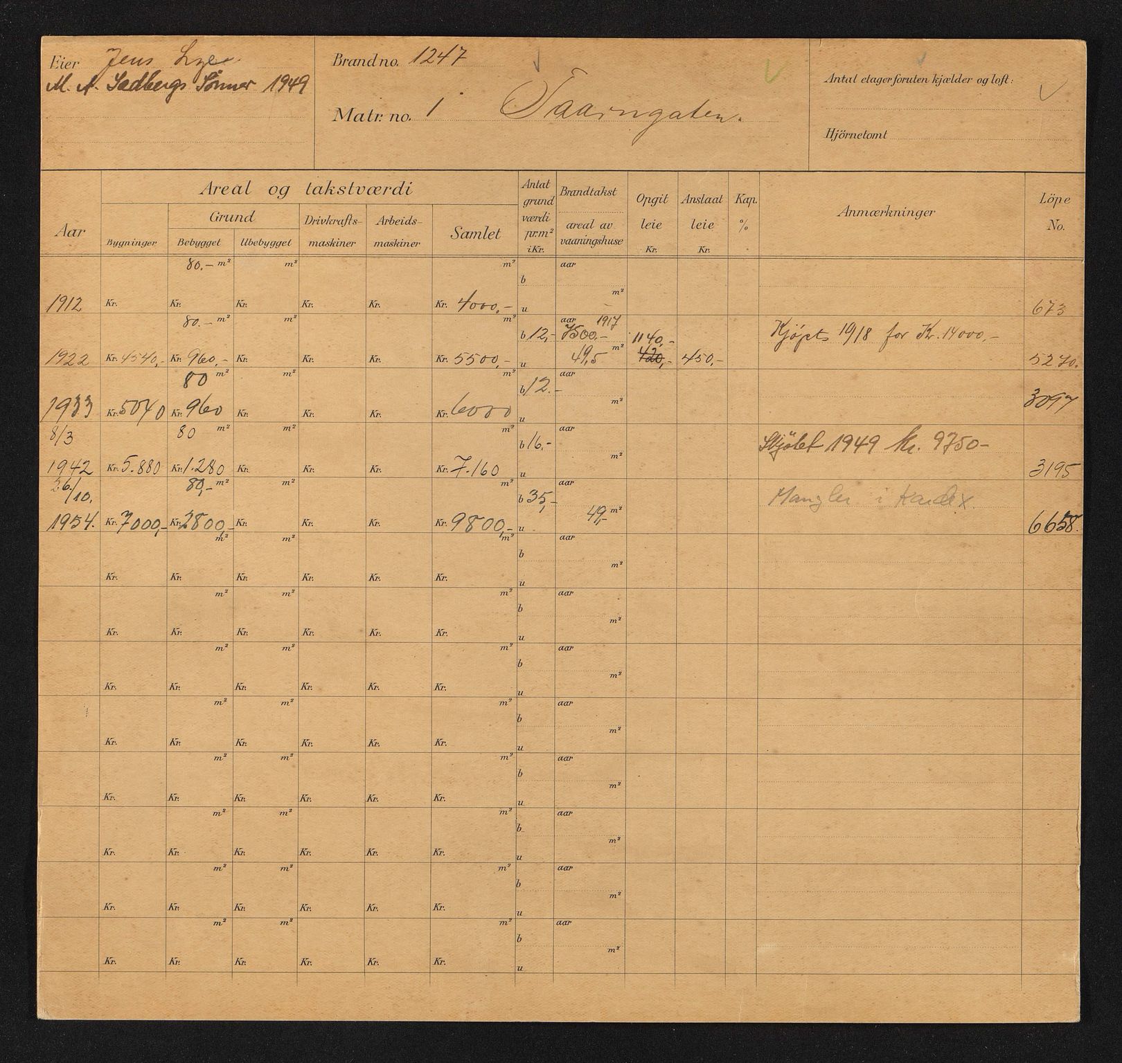 Stavanger kommune. Skattetakstvesenet, BYST/A-0440/F/Fa/Faa/L0044/0001: Skattetakstkort / Tårngata 1 - 51