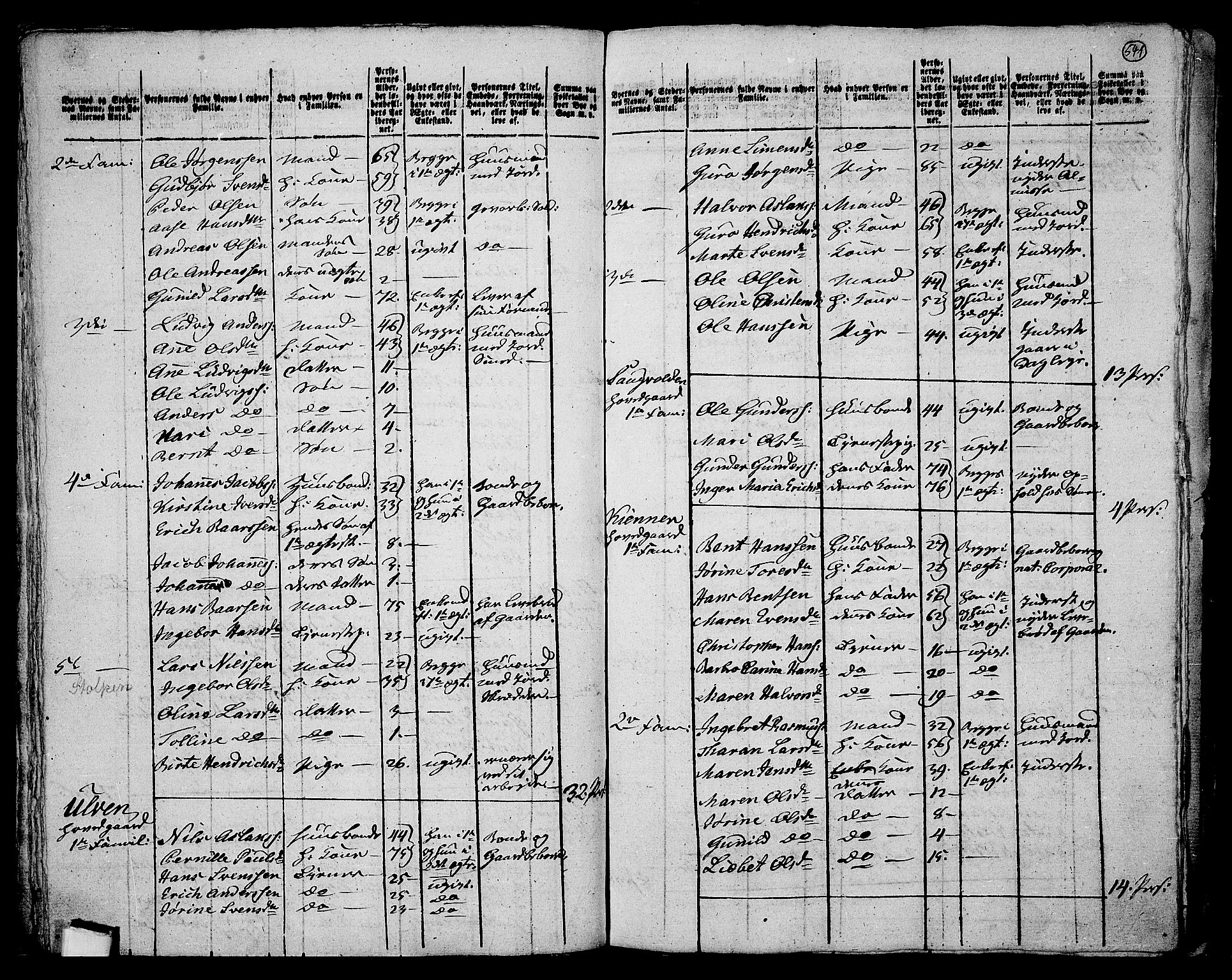 RA, 1801 census for 0626P Lier, 1801, p. 540b-541a