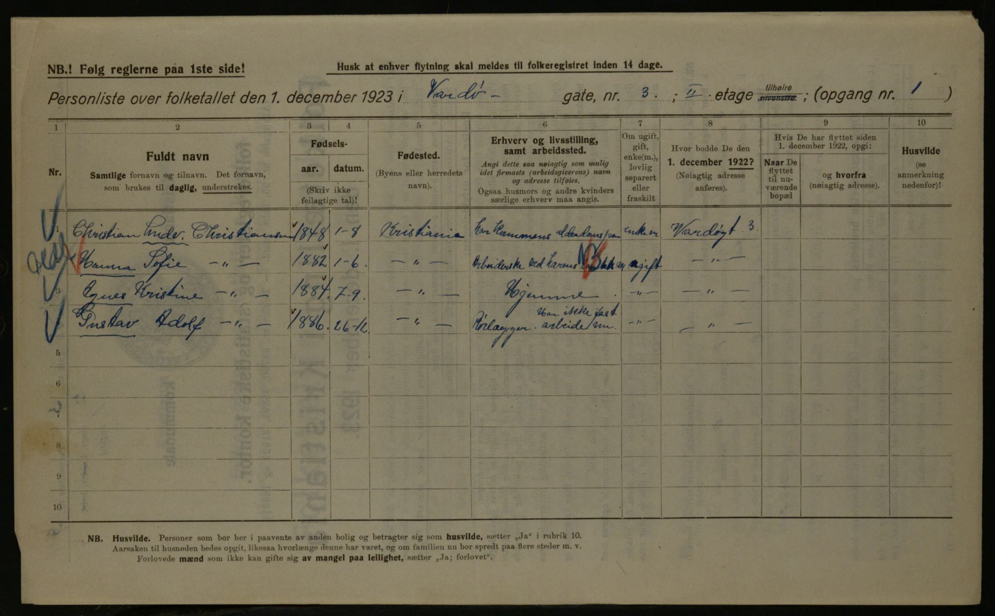 OBA, Municipal Census 1923 for Kristiania, 1923, p. 134711