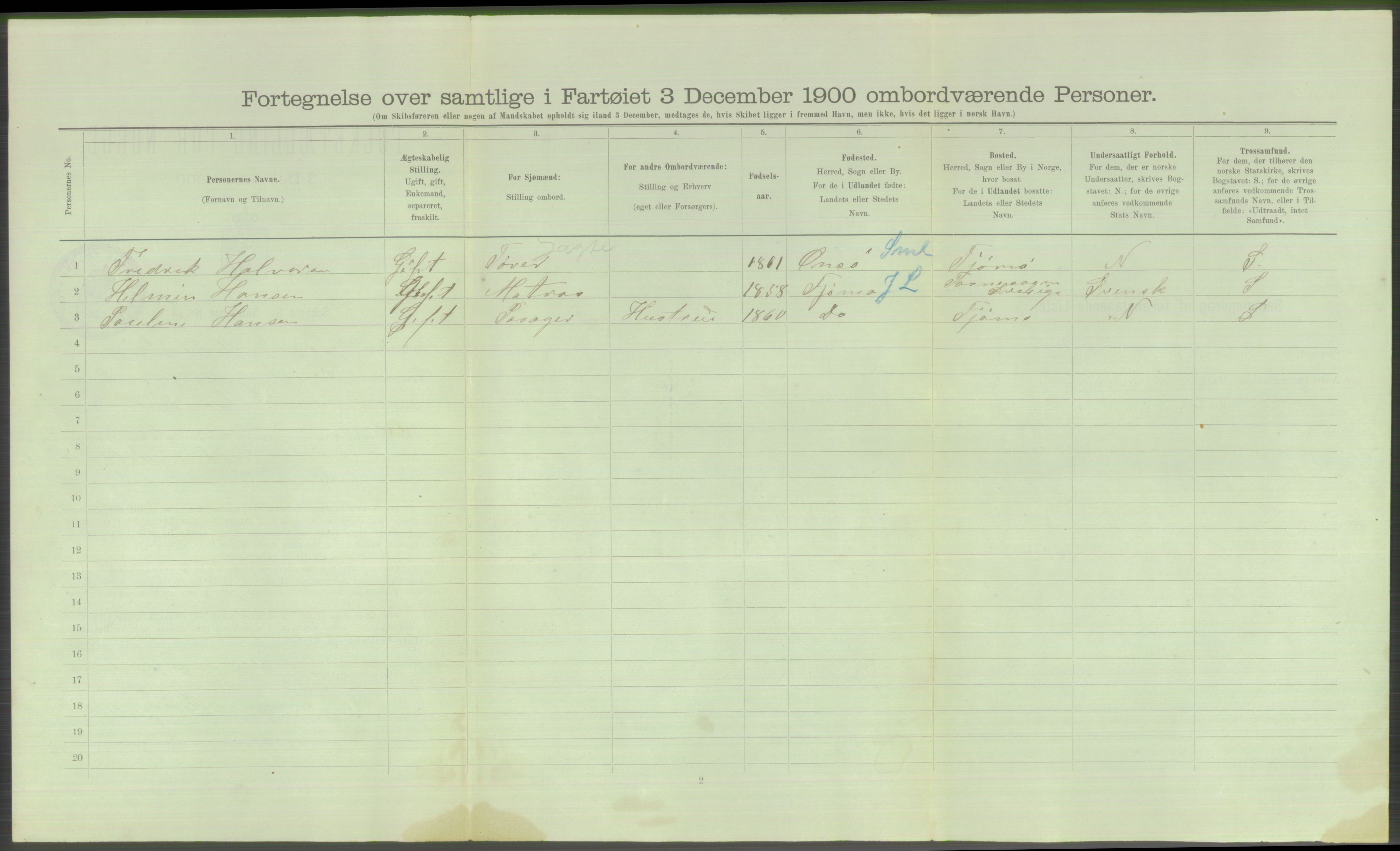 RA, 1900 Census - ship lists from ships in Norwegian harbours, harbours abroad and at sea, 1900, p. 512