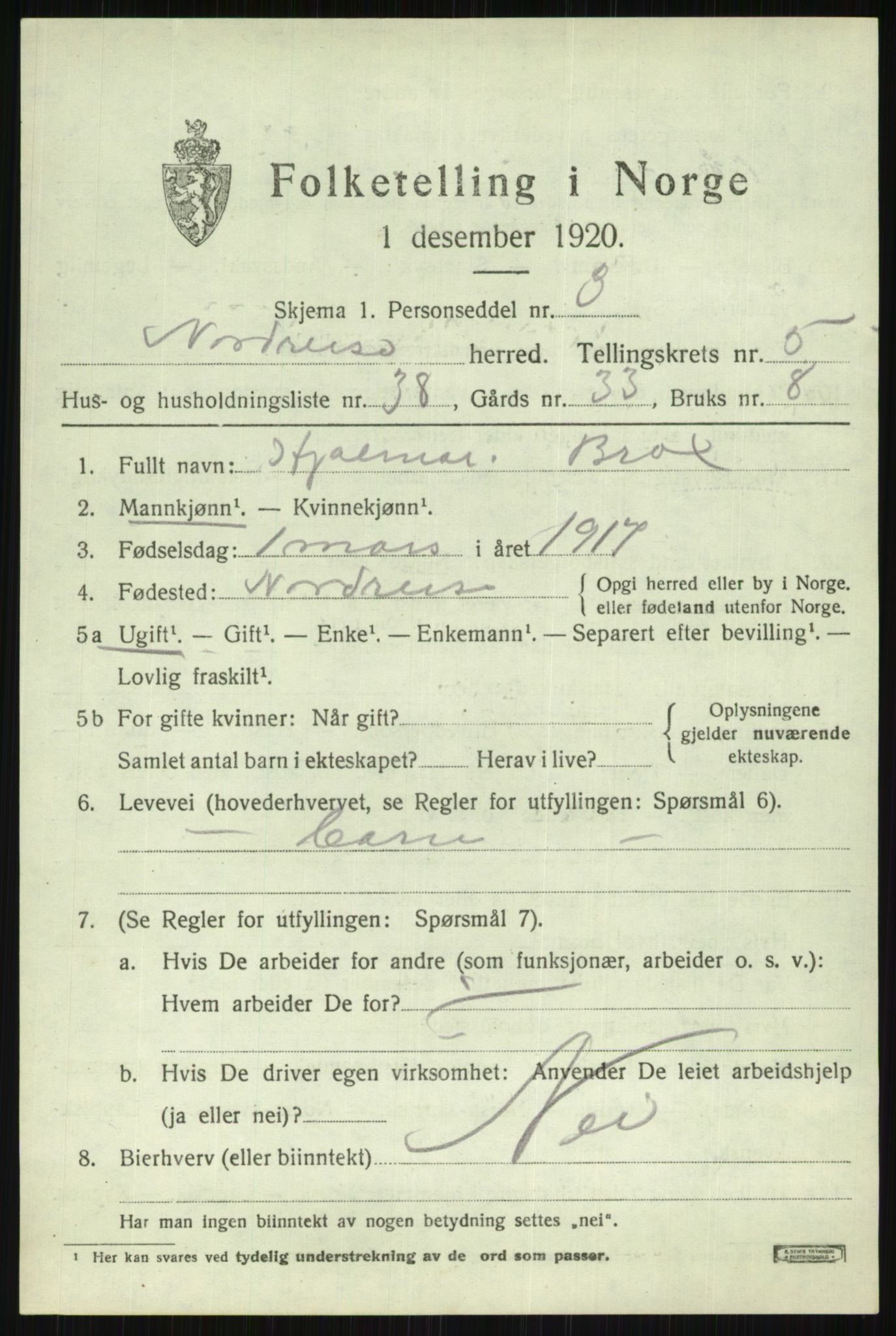 SATØ, 1920 census for Nordreisa, 1920, p. 2685