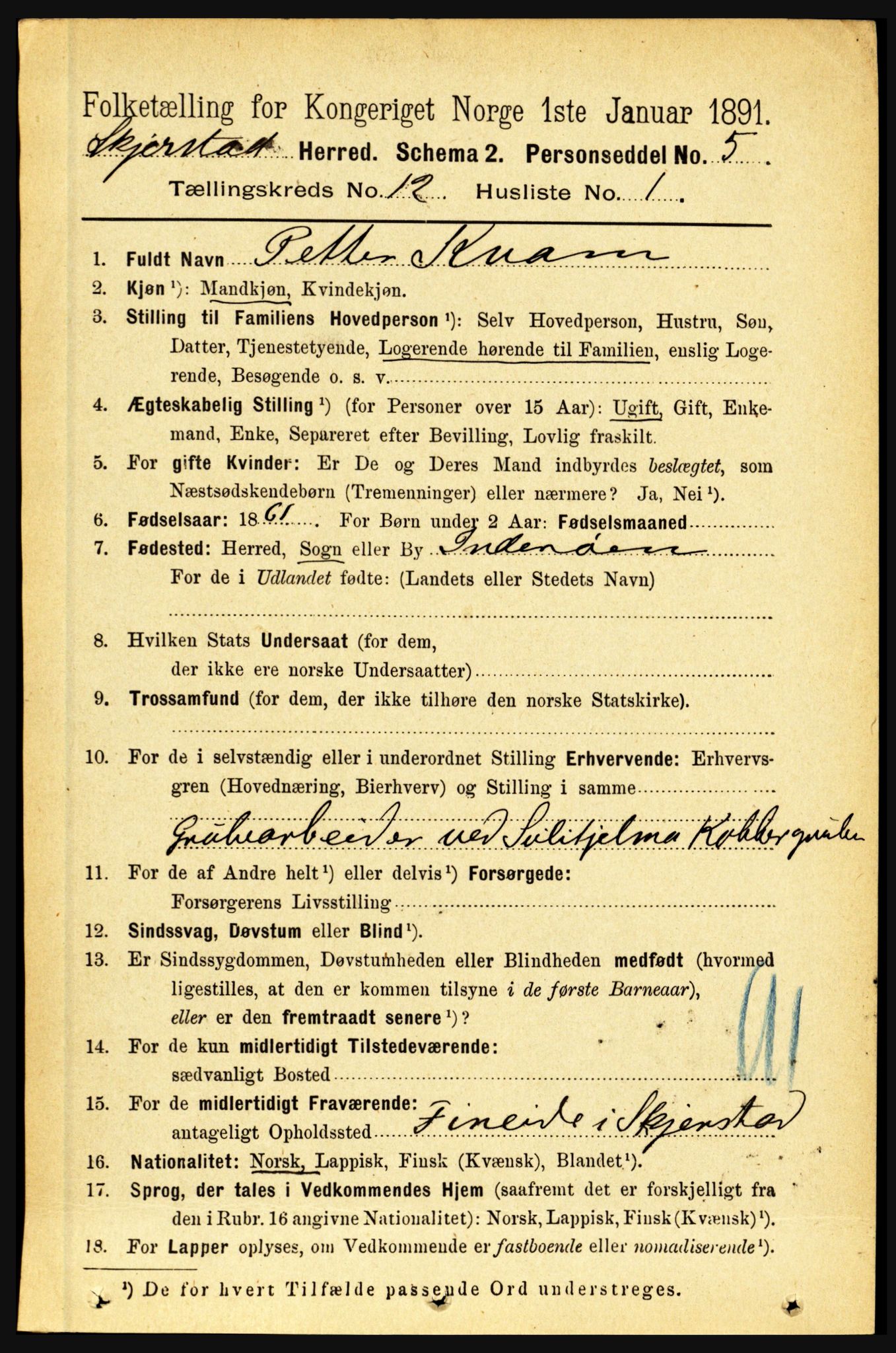 RA, 1891 census for 1842 Skjerstad, 1891, p. 4011